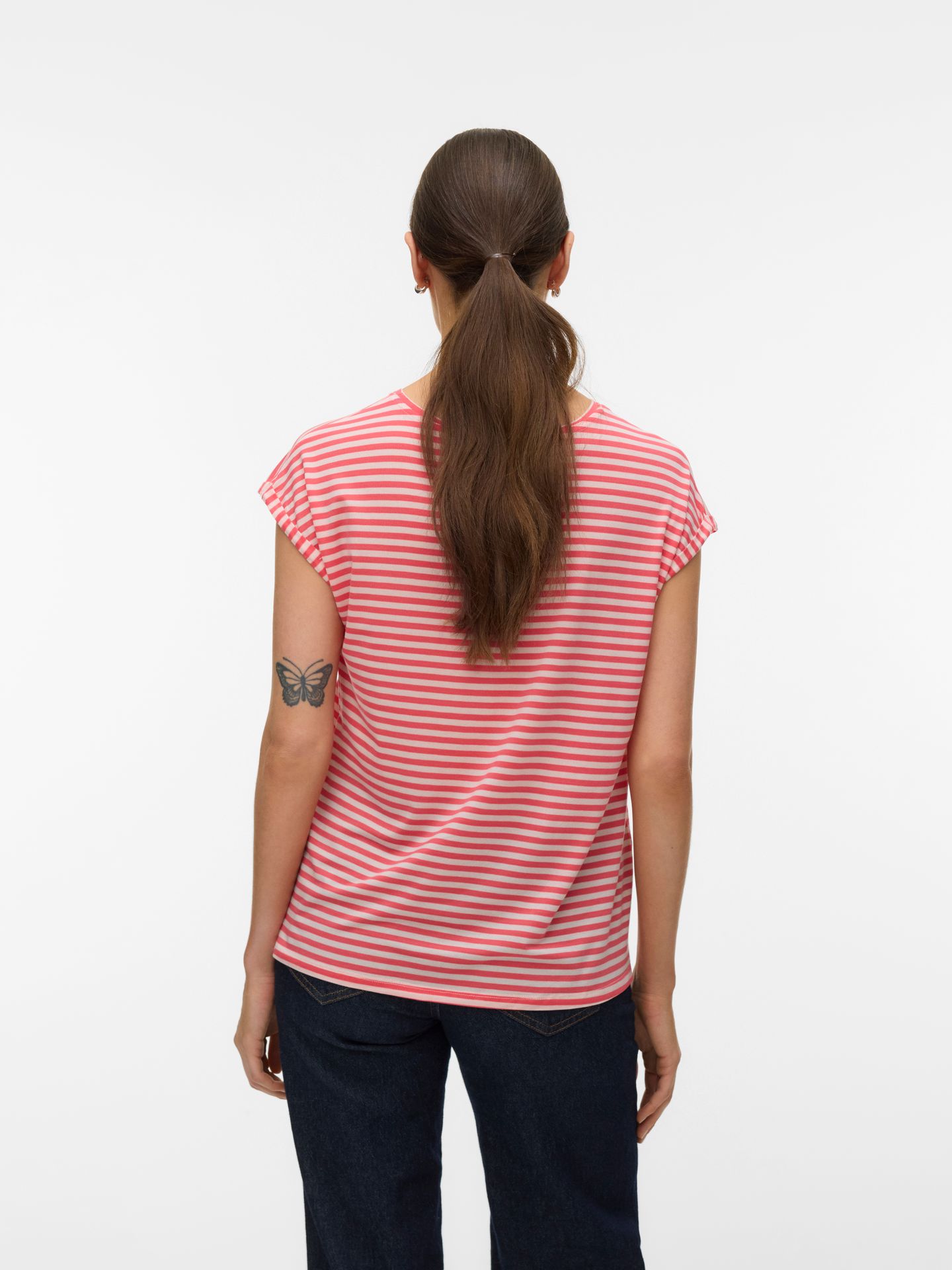 Vero Moda VMAVA PLAIN SS TOP STRIPE GA JRS  N Coral Paradise/PRISTINE 00102839-EKA26011400003293
