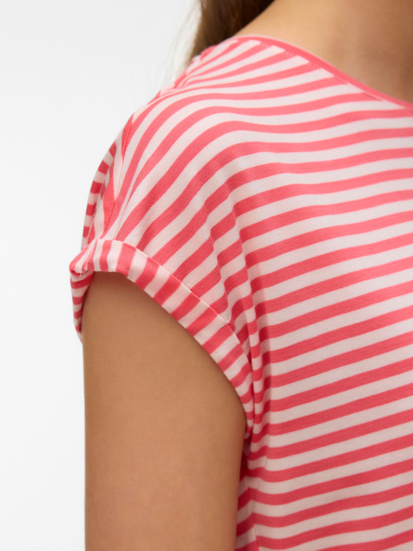 Vero Moda VMAVA PLAIN SS TOP STRIPE GA JRS  N Coral Paradise/PRISTINE 2900163741025