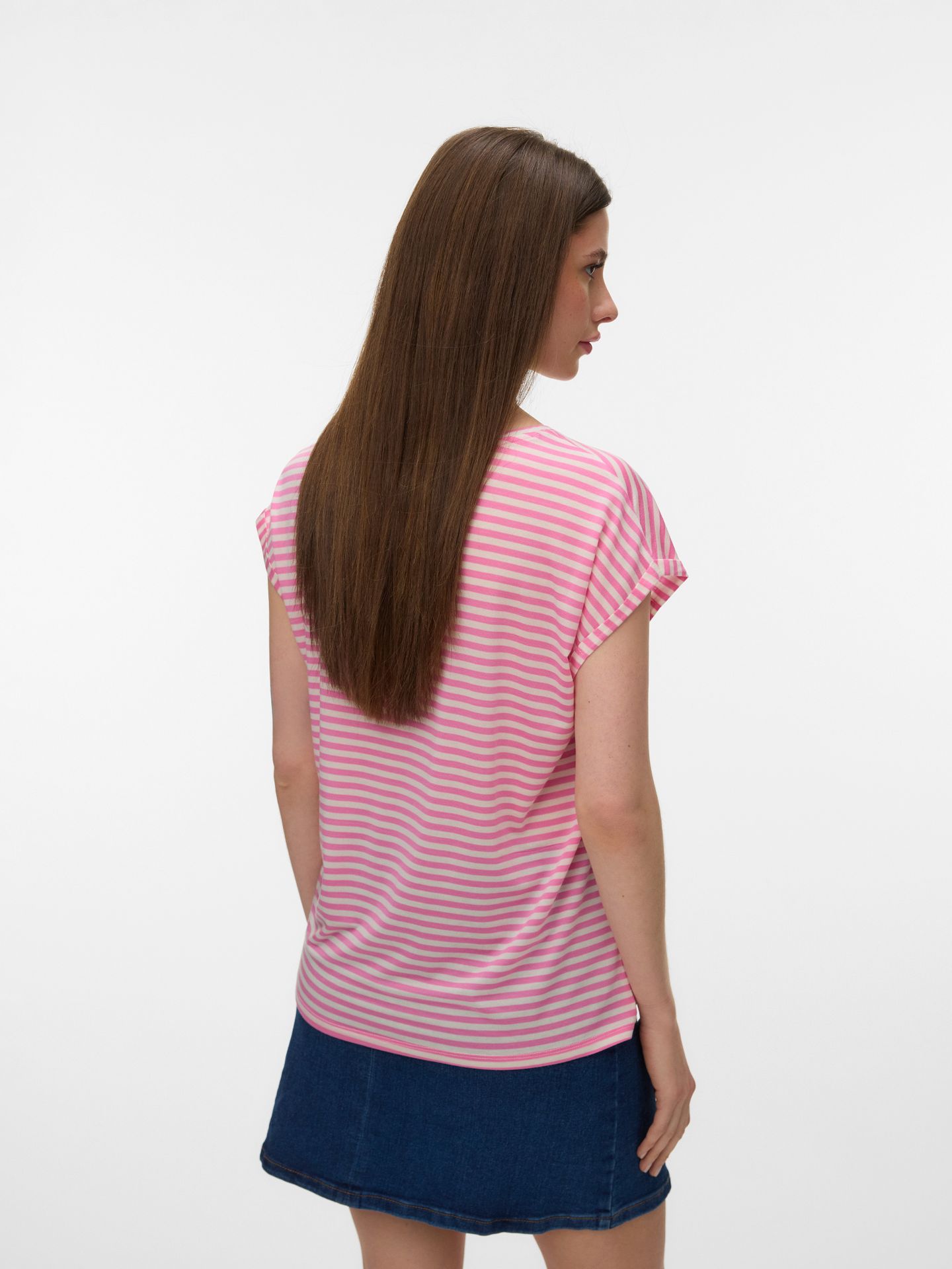 Vero Moda VMAVA PLAIN SS TOP STRIPE GA JRS  N Pink Cosmos/PRISTINE 2900164293059