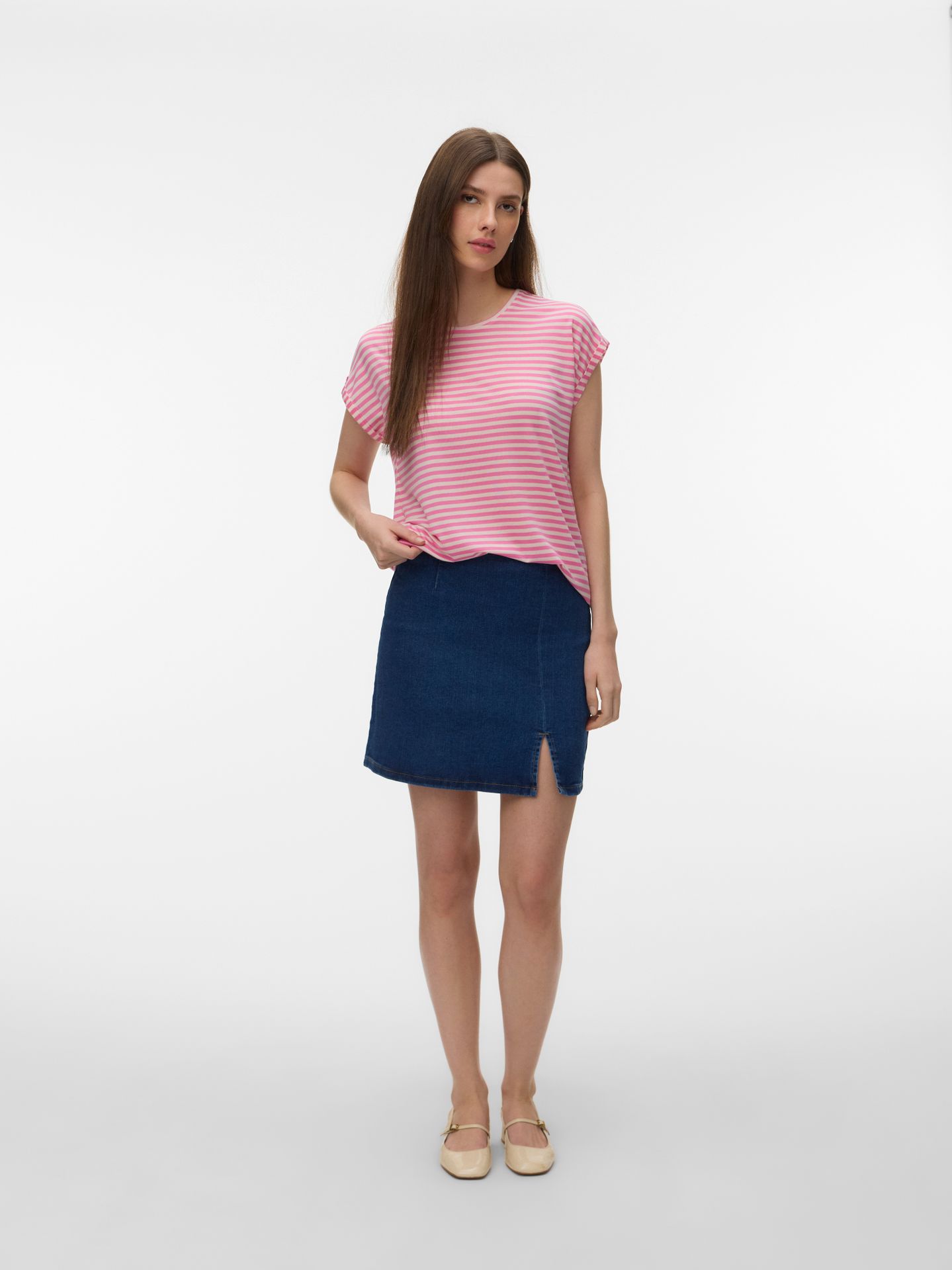 Vero Moda VMAVA PLAIN SS TOP STRIPE GA JRS  N Pink Cosmos/PRISTINE 2900164293059