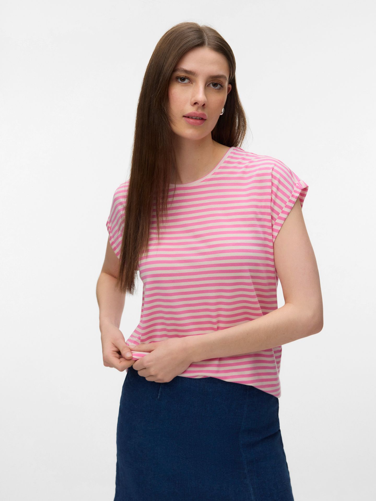 Vero Moda VMAVA PLAIN SS TOP STRIPE GA JRS  N Pink Cosmos/PRISTINE 2900164293059