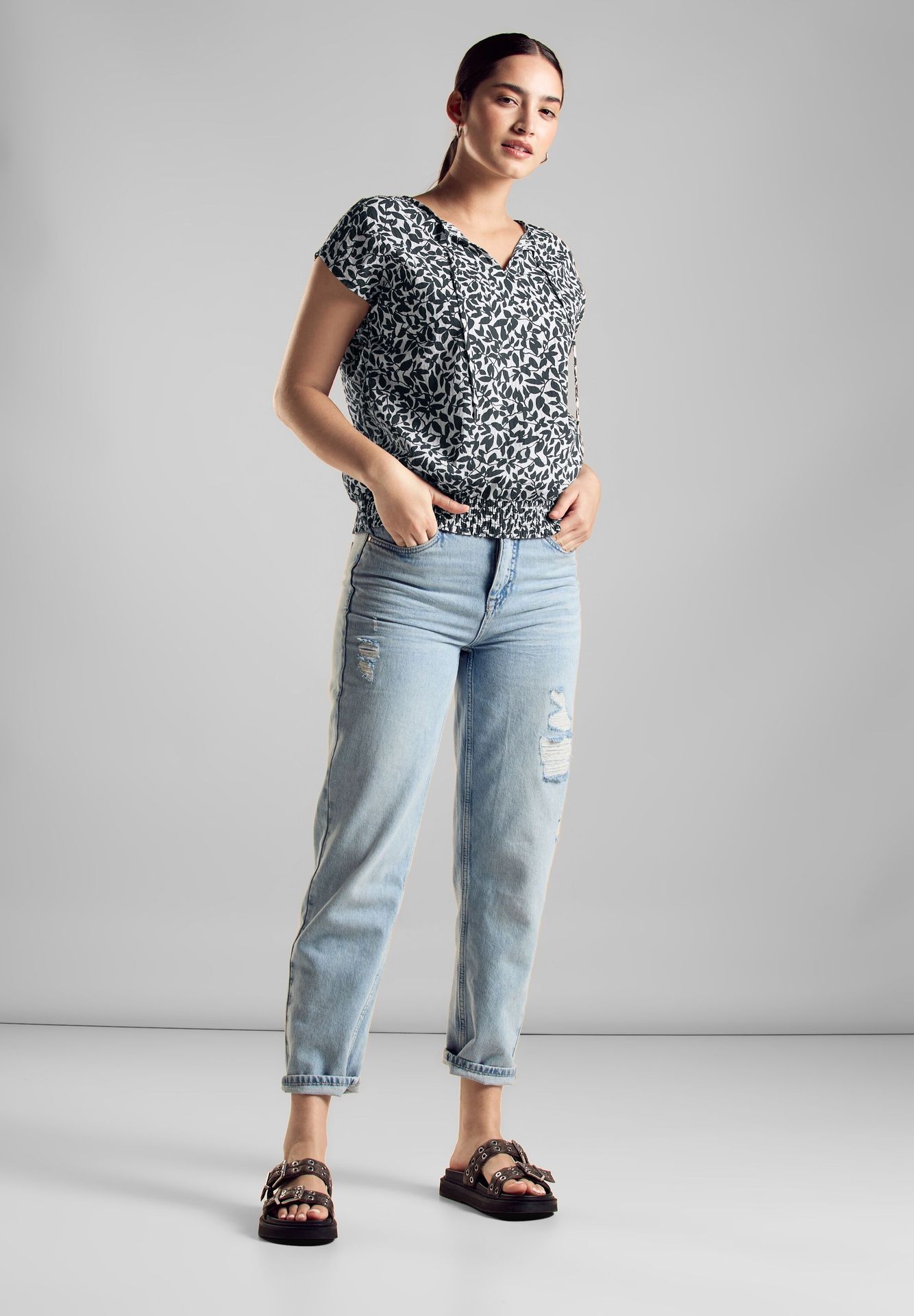 Street-One Printed shirtblouse w smok det cool vintage green 2900145786051 Street-One Printed shirtblouse w smok det cool vintage green 2900145786051