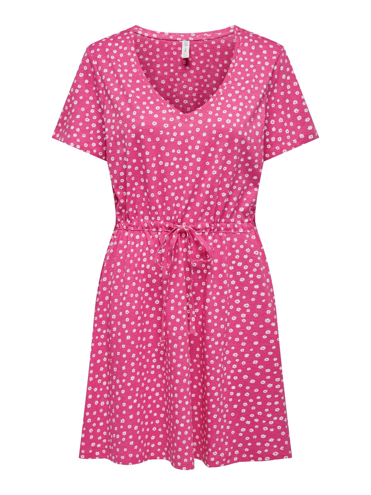 Only ONLMAY S/S V-NECK SHORT DRESS JRS N Shocking Pink/Lea flower 00103503-EKA26011400001833