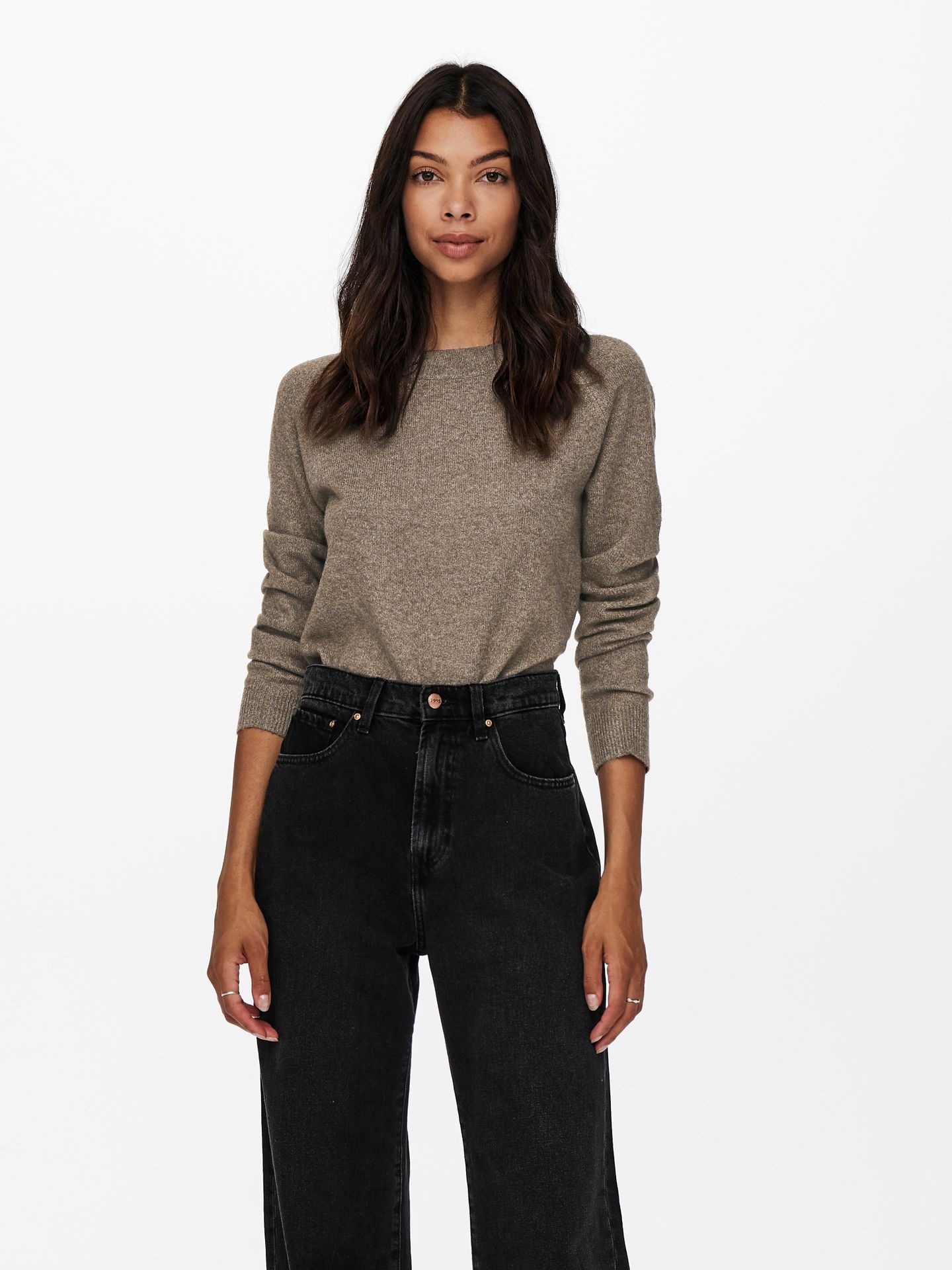 Only ONLRICA LIFE L/S PULLOVER  KNT NOOS Brownie/WHITE MELANGE 2900138203015