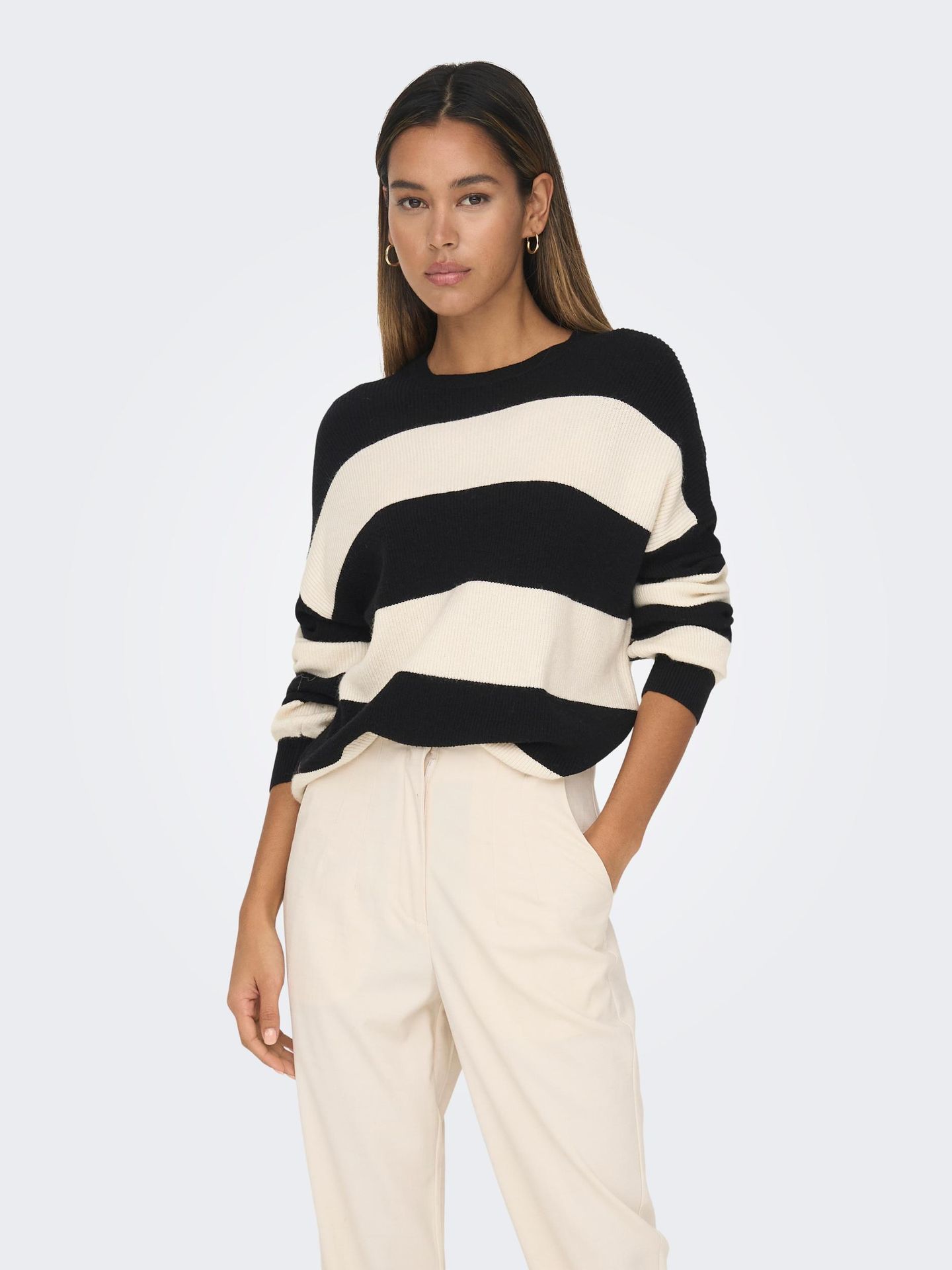 Only ONLATIA L/S STRIPE PULLOVER KNT NOO Black/Whitecap Gray Melange 2900138268045