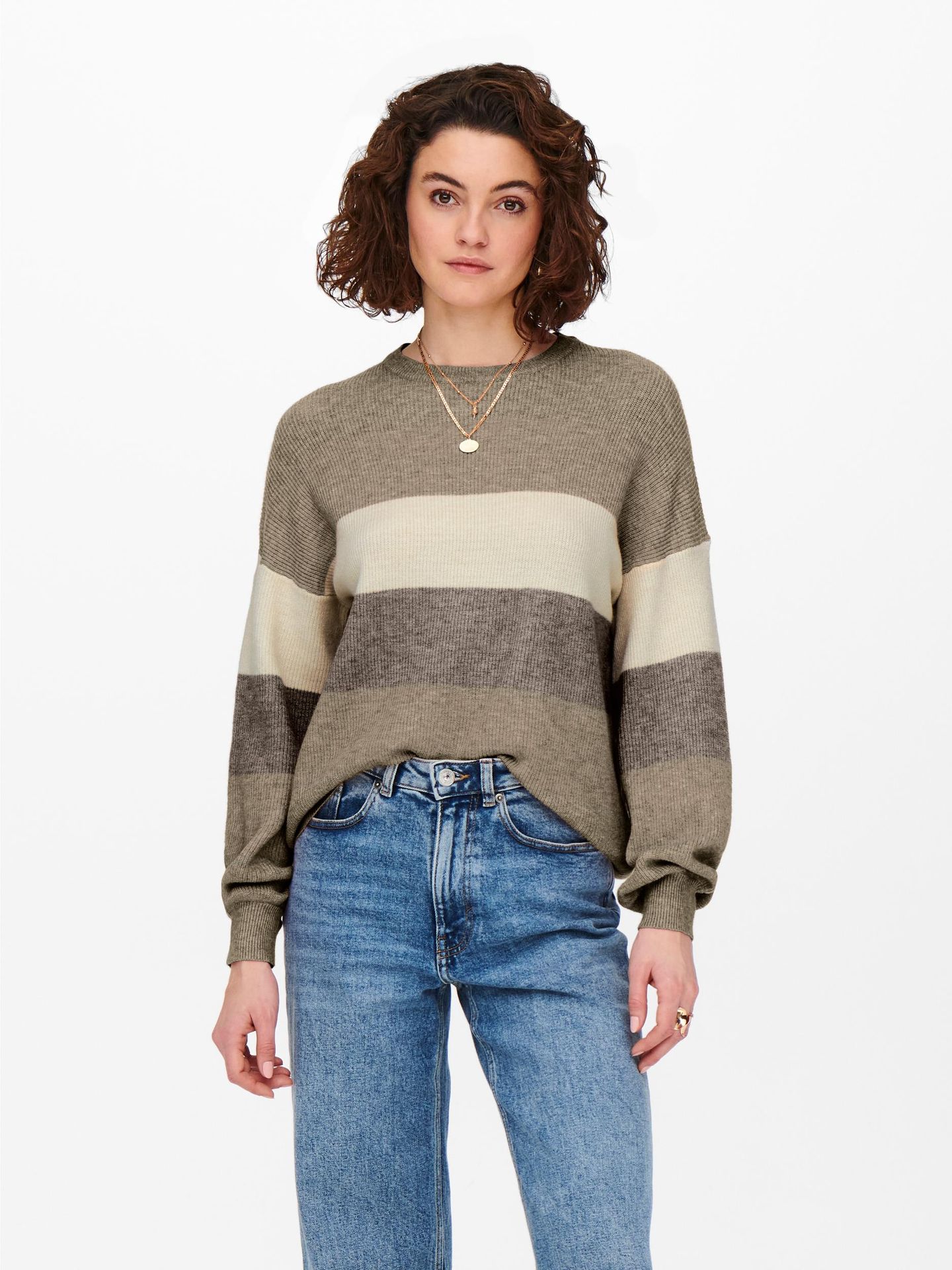Only ONLATIA L/S STRIPE PULLOVER KNT NOO Feather Gray/W. BEIGE/WHITECAP GRAY 2900138264016