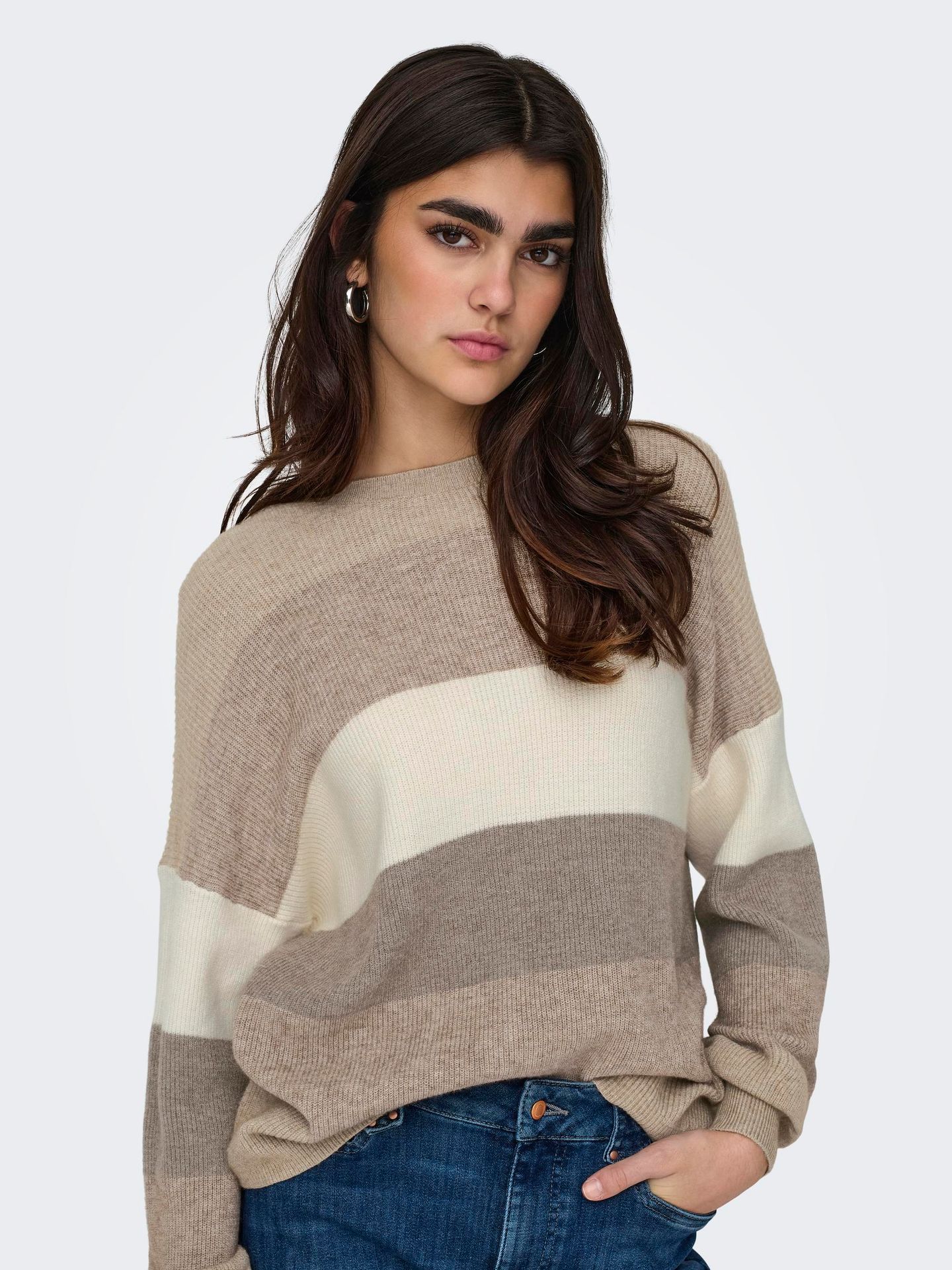 Only ONLATIA L/S STRIPE PULLOVER KNT NOO Feather Gray/W. BEIGE/WHITECAP GRAY 2900138264016
