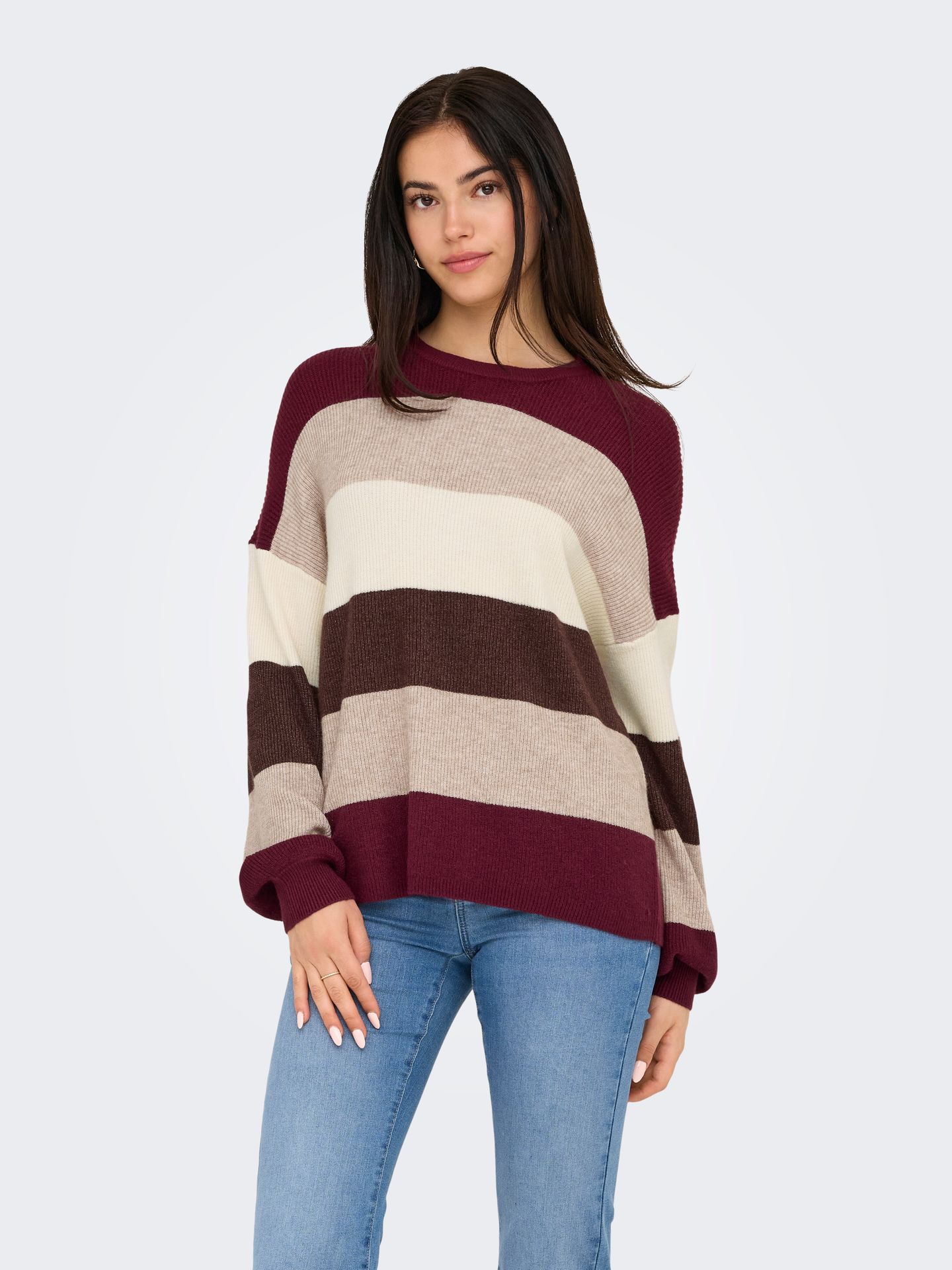 Only ONLATIA L/S STRIPE PULLOVER KNT NOO Zinfandel/W. WhitecapGray/SilverMin 2900159722038