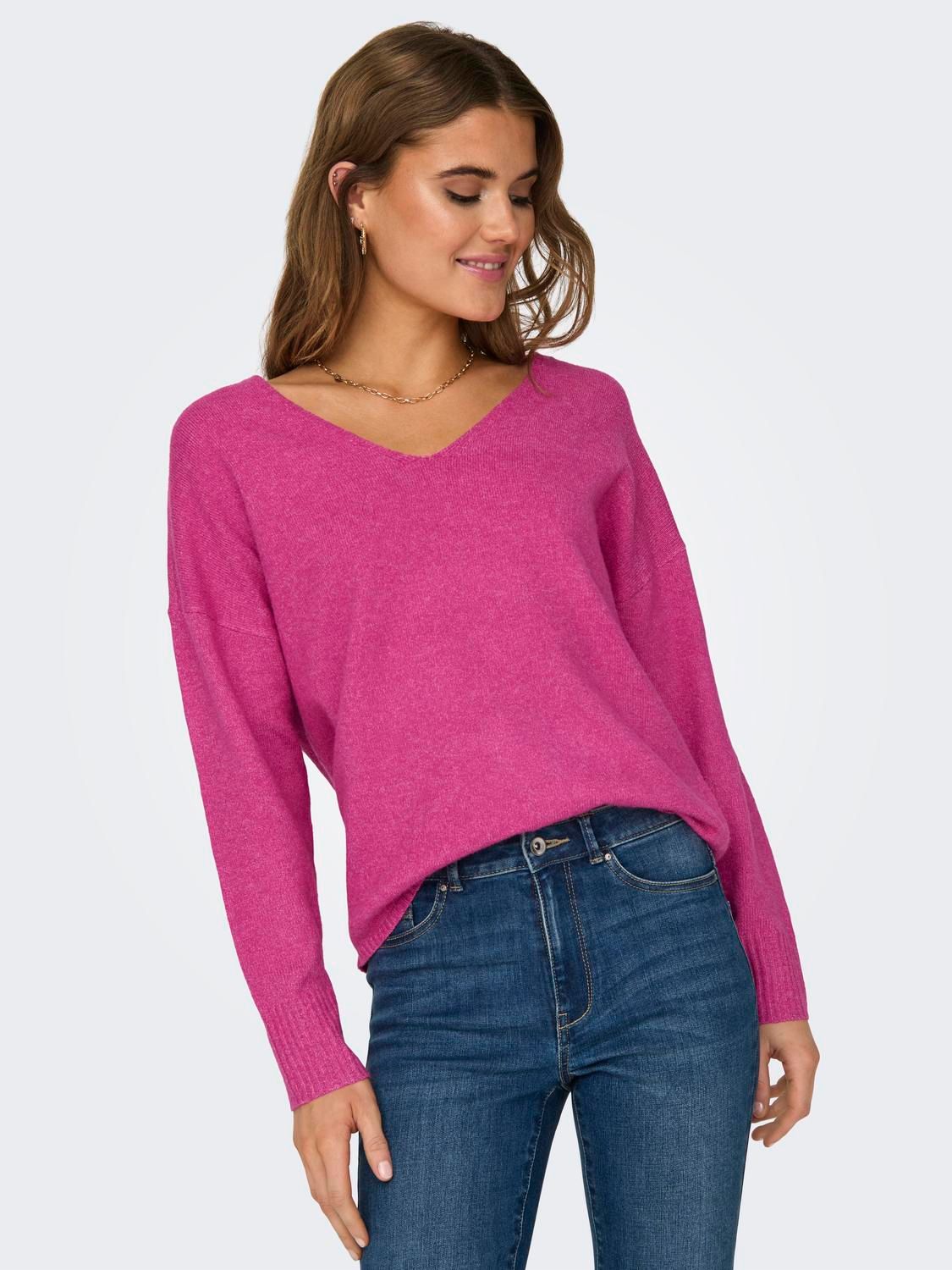Only ONLRICA LIFE L/S V-NECK PULLO KNT N Raspberry Rose/Melange 2900153265029