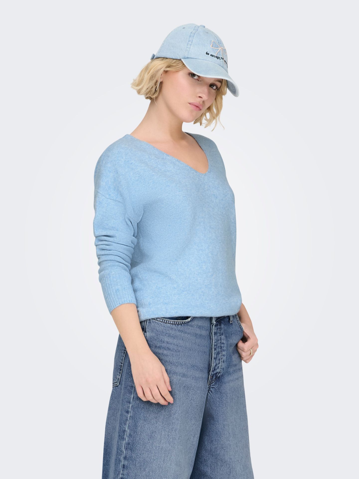 Only ONLRICA LIFE L/S V-NECK PULLO KNT N Little Boy Blue/W. Melange 2900162283052