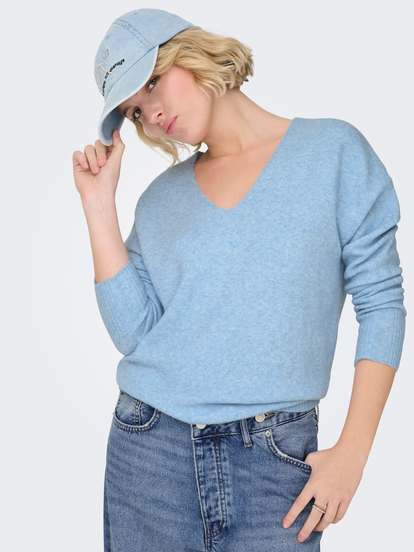 Only ONLRICA LIFE L/S V-NECK PULLO KNT N Little Boy Blue/W. Melange 2900162283052