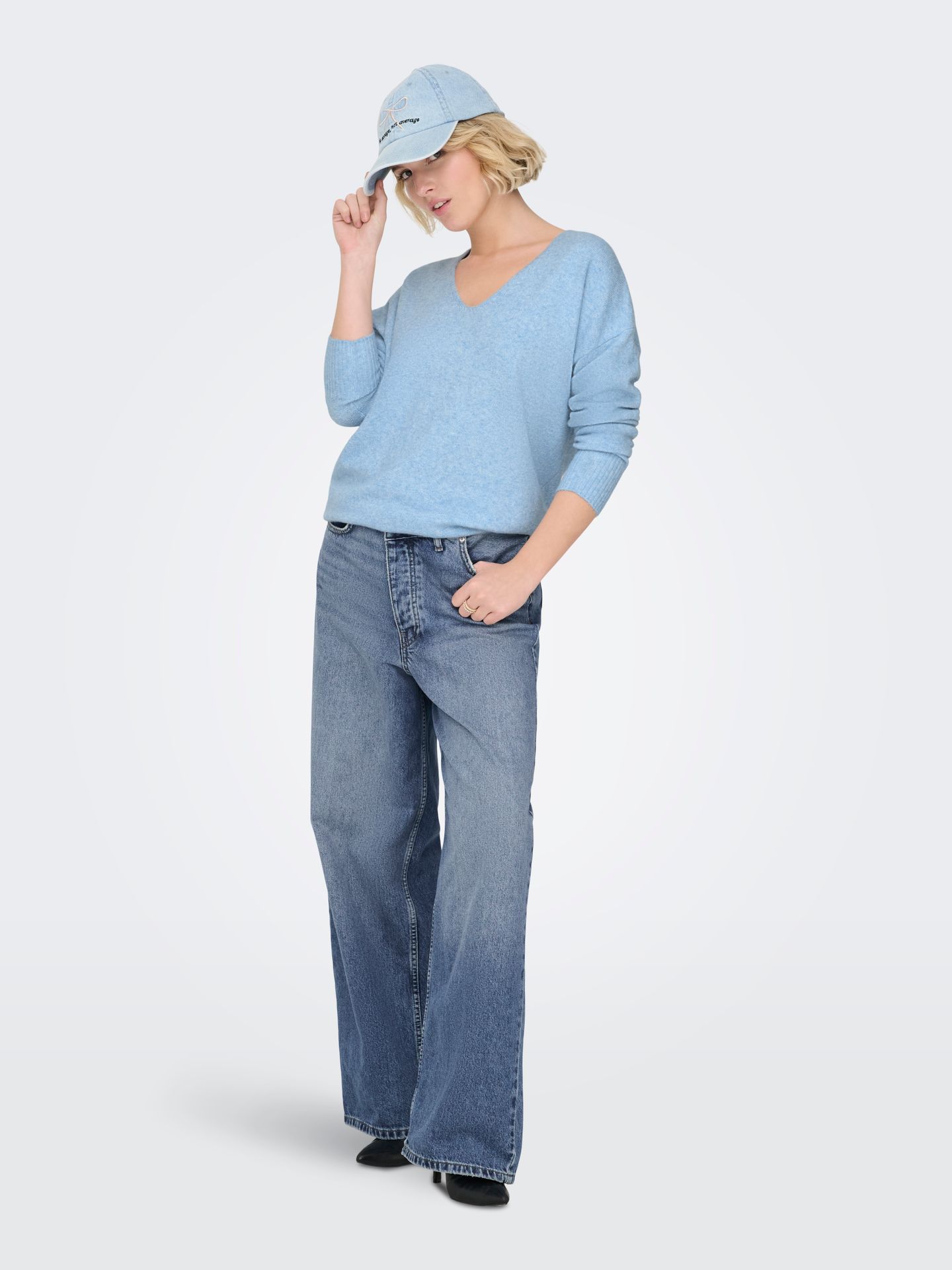Only ONLRICA LIFE L/S V-NECK PULLO KNT N Little Boy Blue/W. Melange 2900162283052