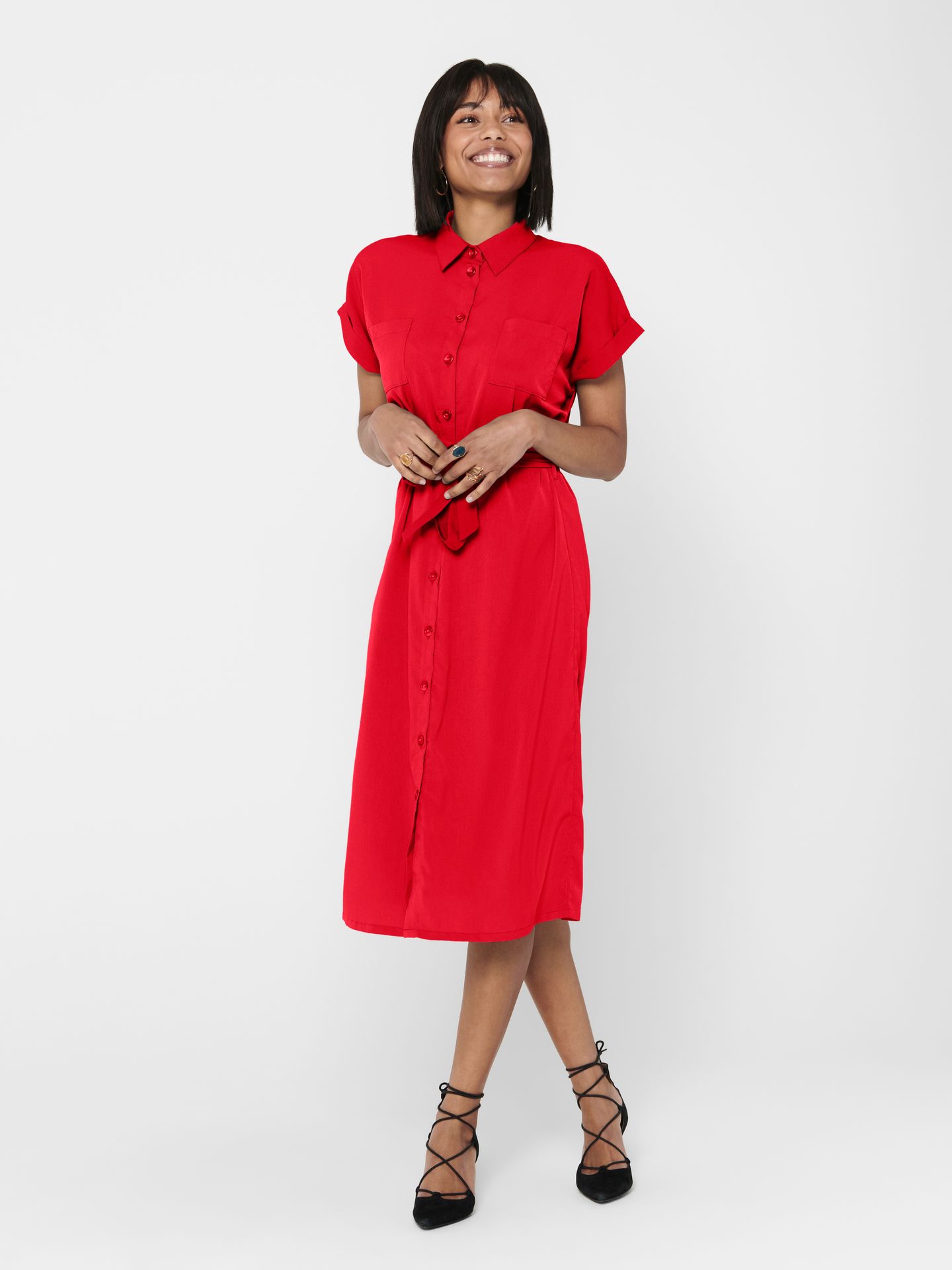 Only ONLHANNOVER S/S SHIRT DRESS NOOS WV High Risk Red/DTM Buttons 2900154629042