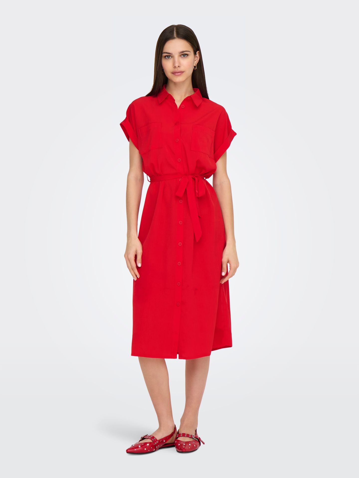 Only ONLHANNOVER S/S SHIRT DRESS NOOS WV High Risk Red/DTM Buttons 00103693-EKA26011400002720