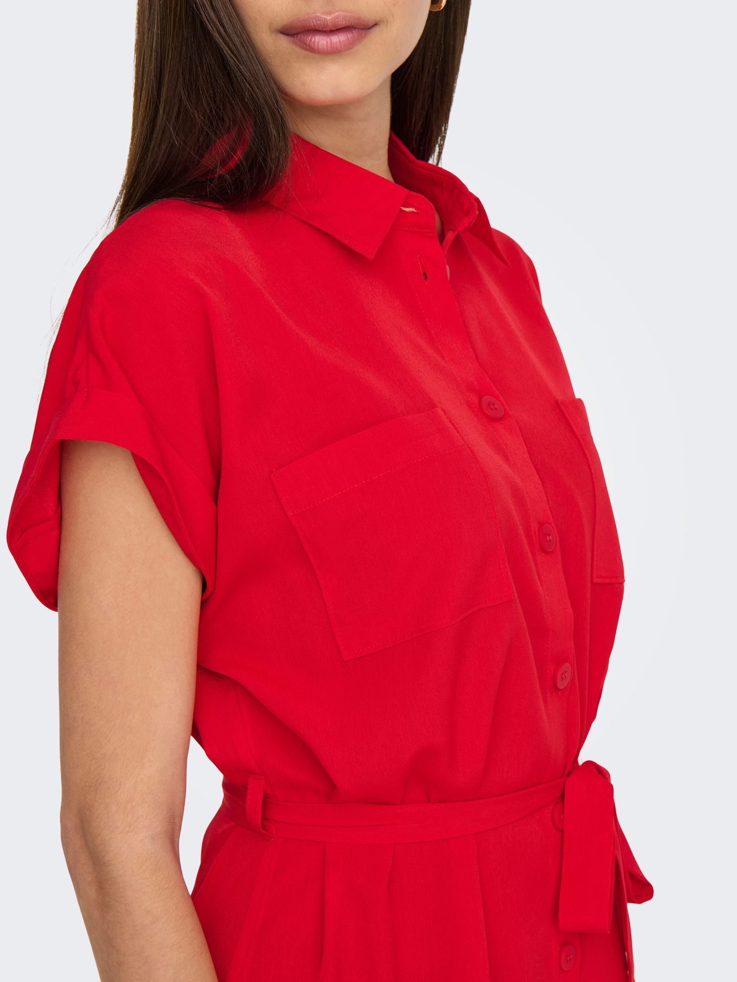 Only ONLHANNOVER S/S SHIRT DRESS NOOS WV High Risk Red/DTM Buttons 2900154629042