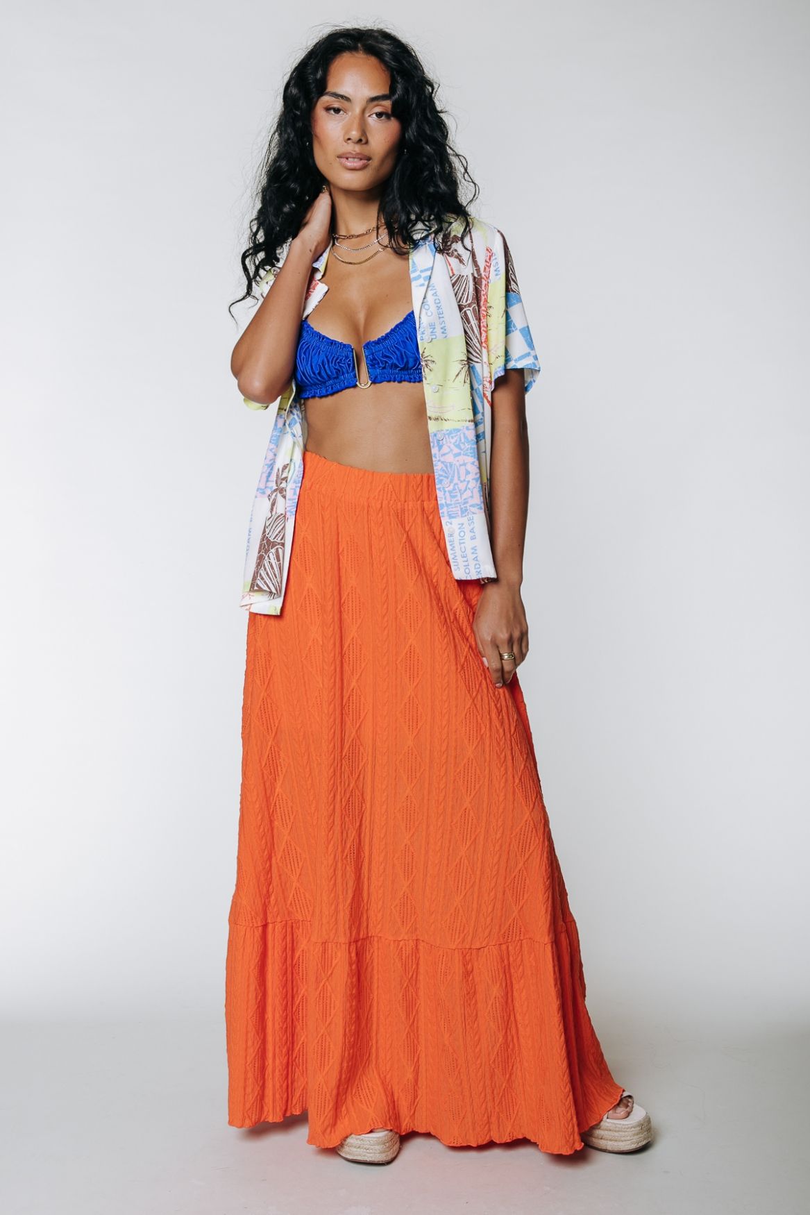 Colourful Rebel Yui Broderie Maxi Skirt 703 bright orange 00103915-EKA26011600000006