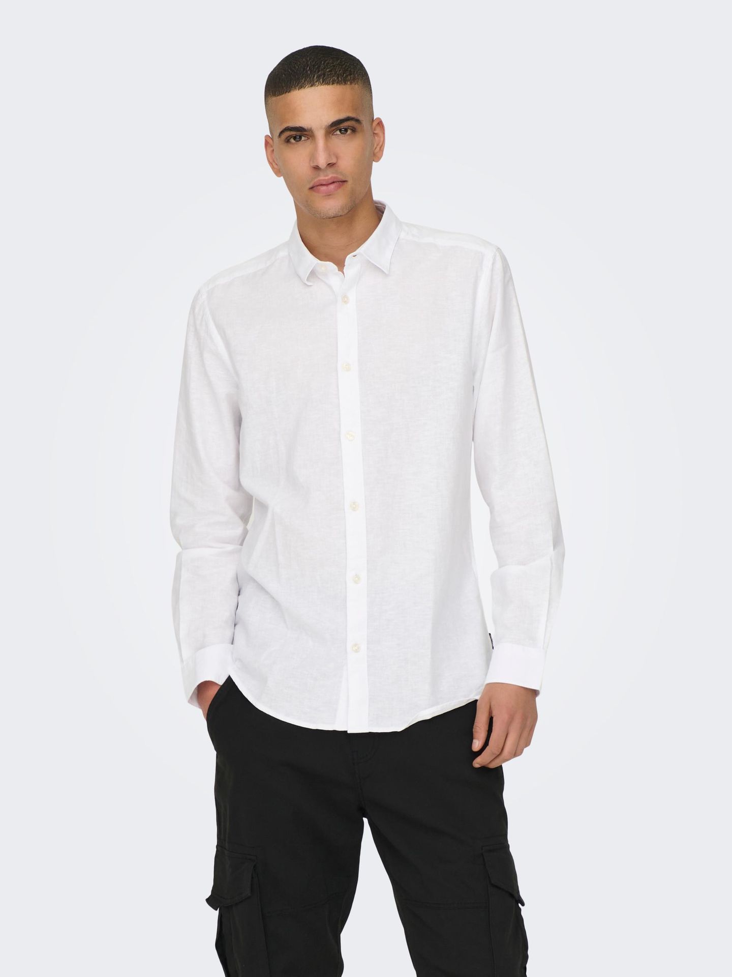 Only & Sons ONSCAIDEN LS SOLID LINEN SHIRT NOOS White 2900139180032