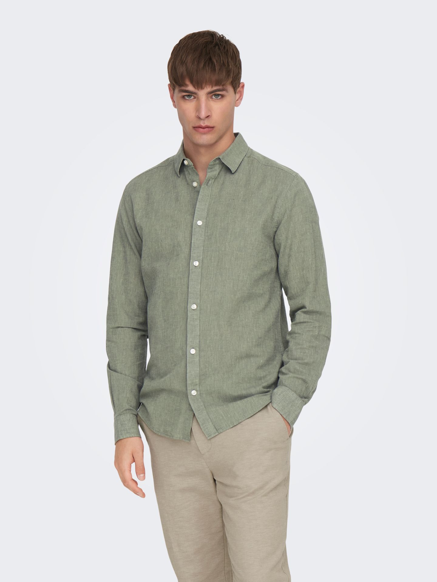 Only & Sons ONSCAIDEN LS SOLID LINEN SHIRT NOOS Swamp 2900164074047