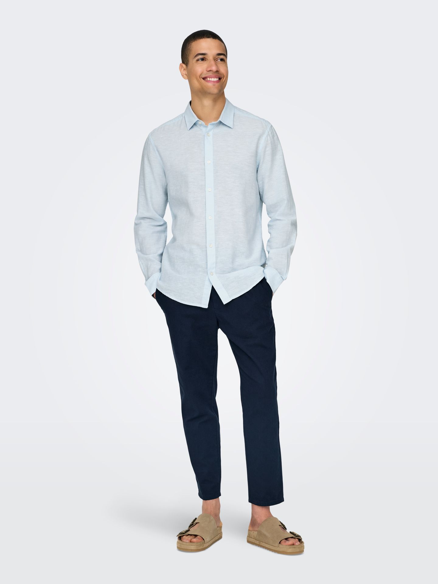 Only & Sons ONSCAIDEN LS SOLID LINEN SHIRT NOOS Cashmere Blue 2900164080031