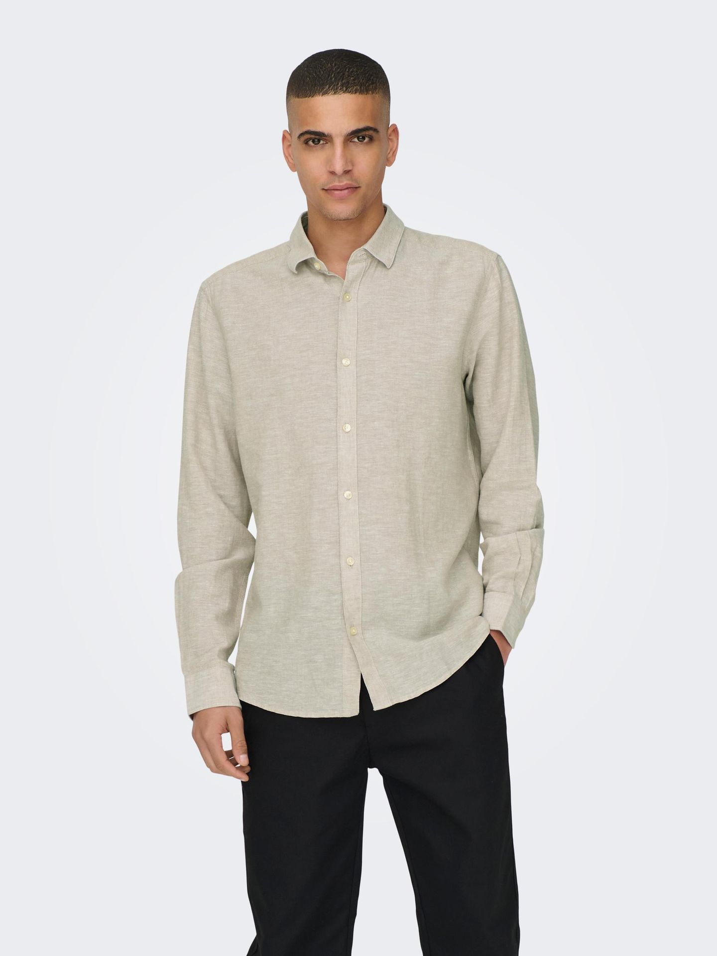 Only & Sons ONSCAIDEN LS SOLID LINEN MAO SHIRT Chinchilla 00103998-EKA26011400000098