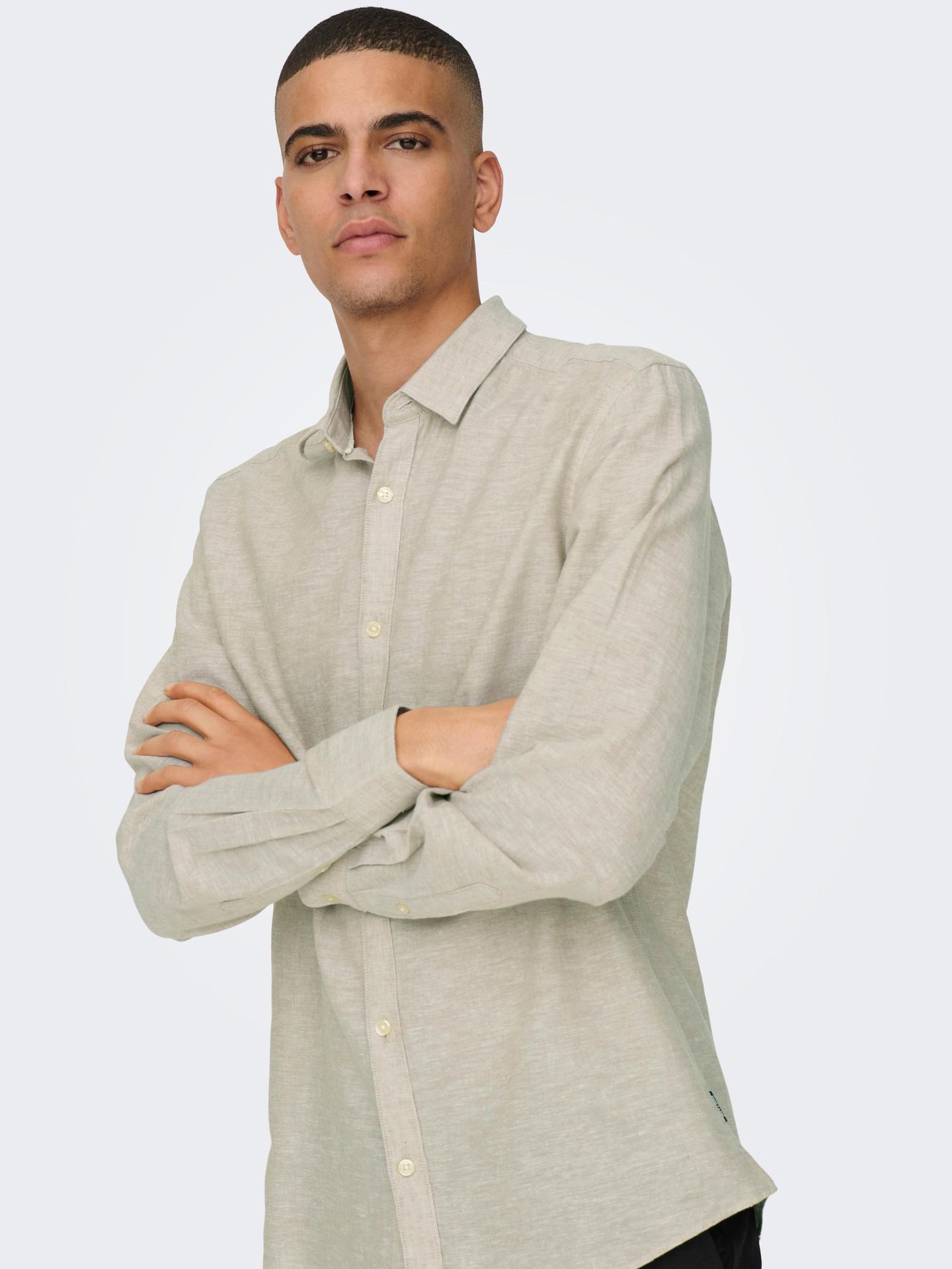 Only & Sons ONSCAIDEN LS SOLID LINEN MAO SHIRT Chinchilla 2900139189059