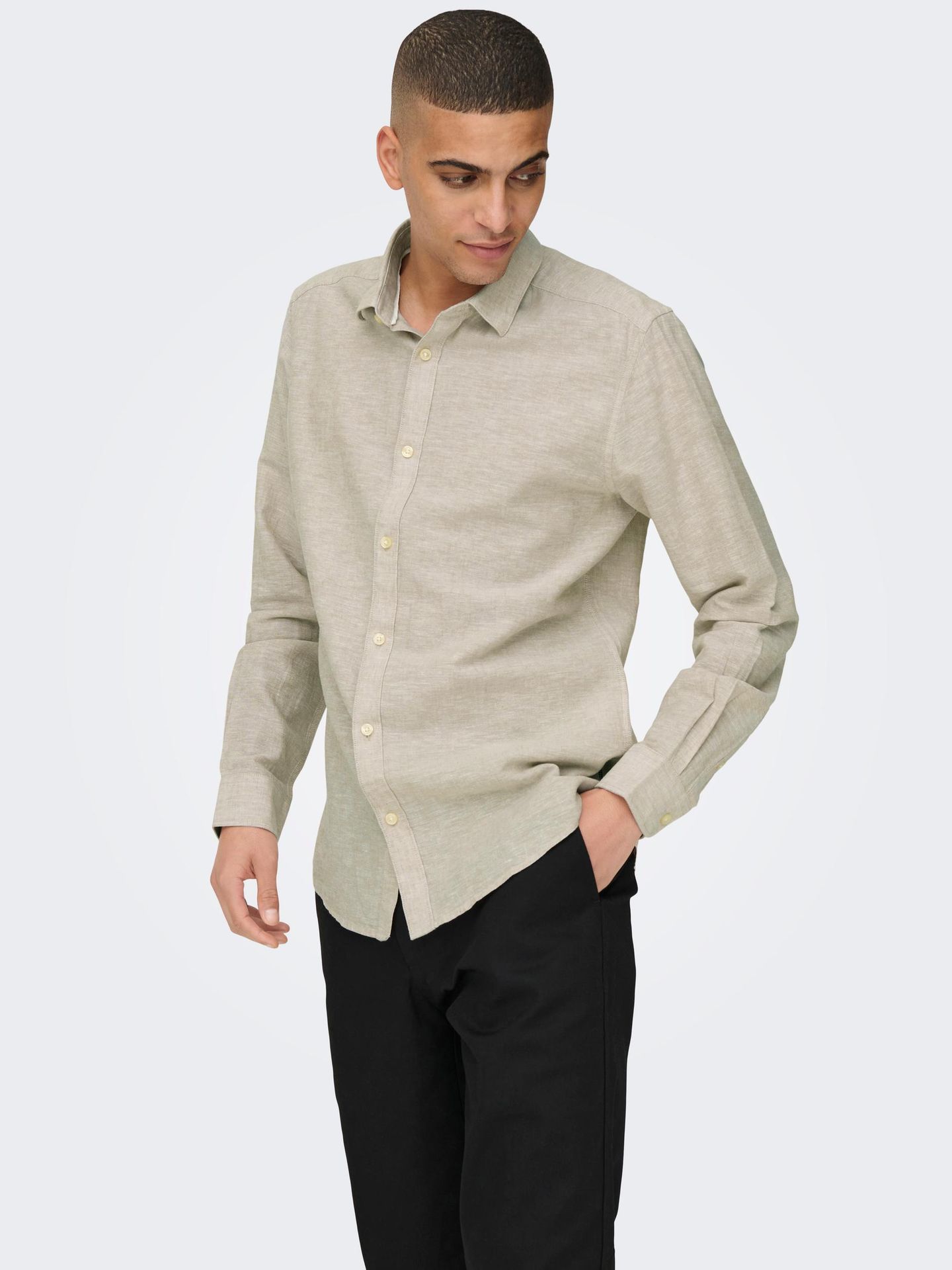 Only & Sons ONSCAIDEN LS SOLID LINEN MAO SHIRT Chinchilla 2900139189059