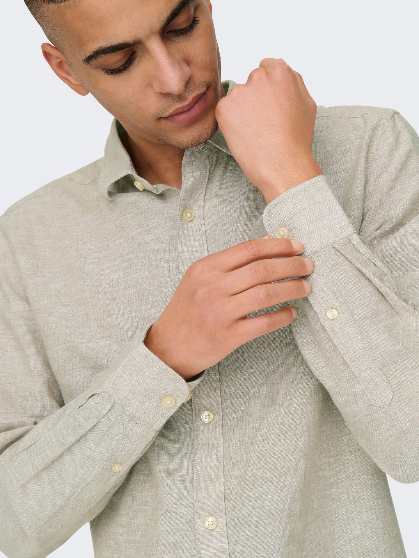 Only & Sons ONSCAIDEN LS SOLID LINEN MAO SHIRT Chinchilla 2900139189059