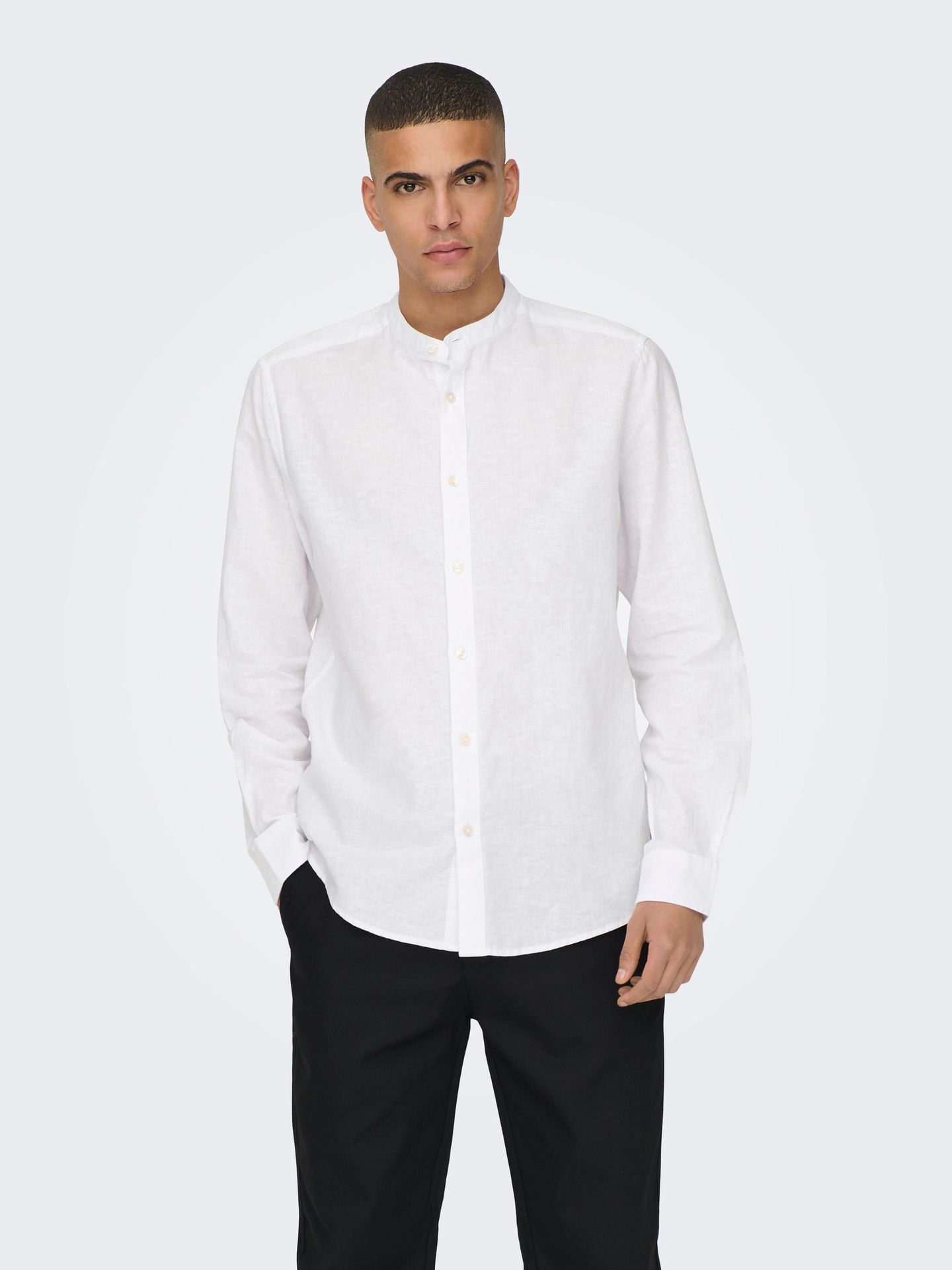 Only & Sons ONSCAIDEN LS SOLID LINEN MAO SHIRT White 2900139174055