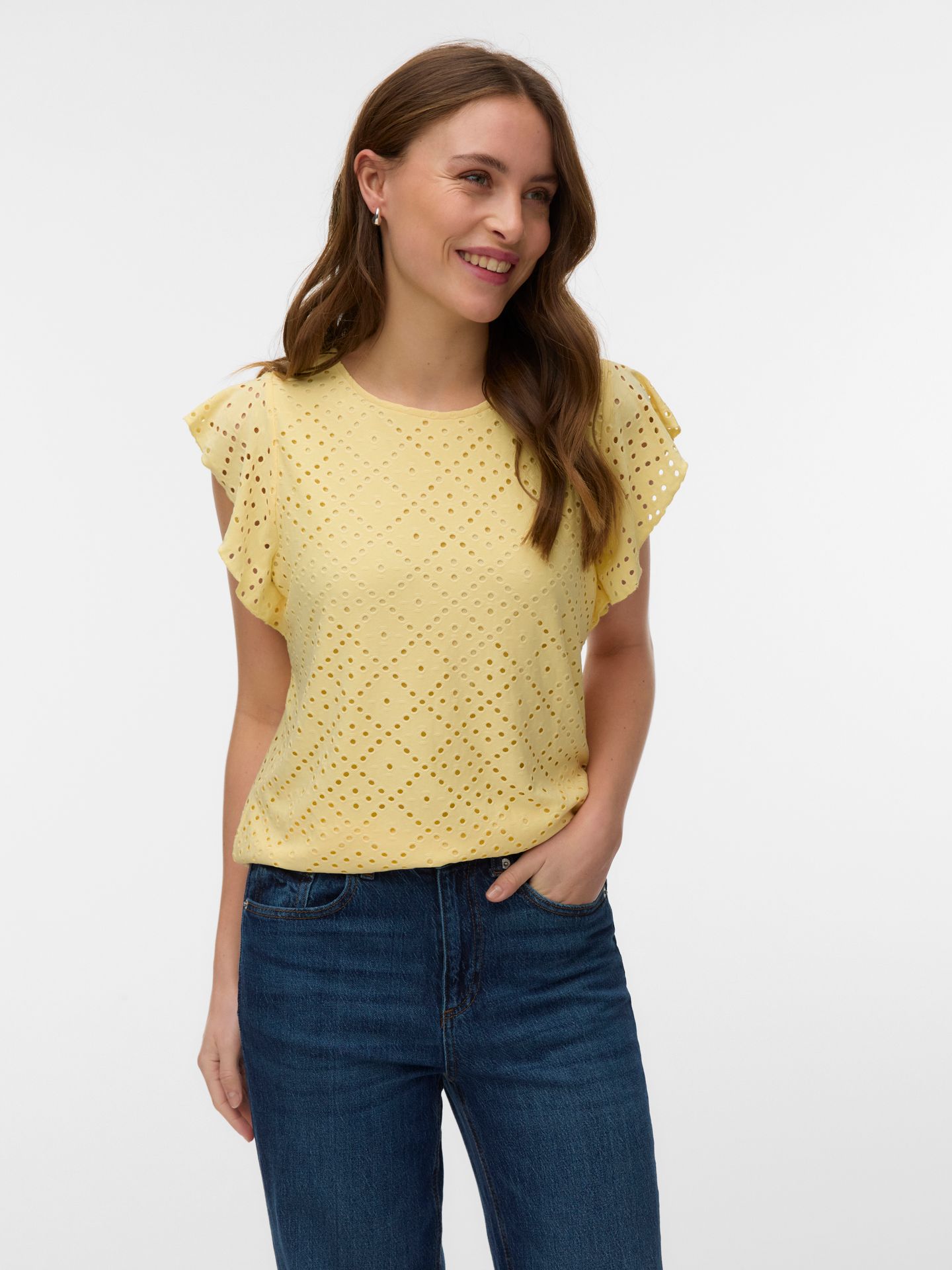 Vero Moda VMTASSA SL FRILL TOP NOOS Pale Banana 00104347-EKA26011400003379