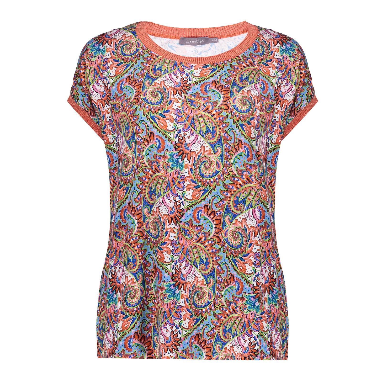 geisha T-shirt AOP fancy rib 220 Pr.01-23-2 coral/green combi 2900140010076