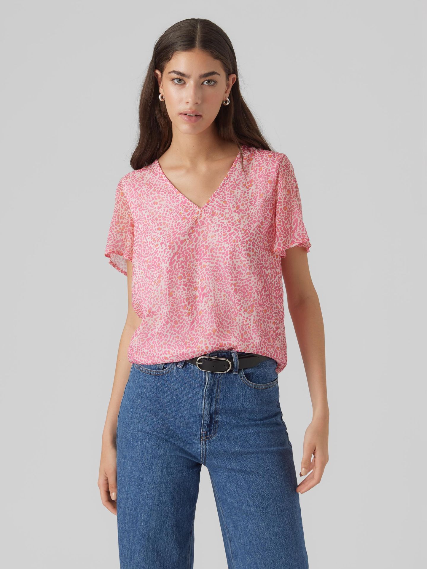 Vero Moda VMSMILLA SS V-NECK TOP WVN GA Parfait Pink/Lea 2900140108032