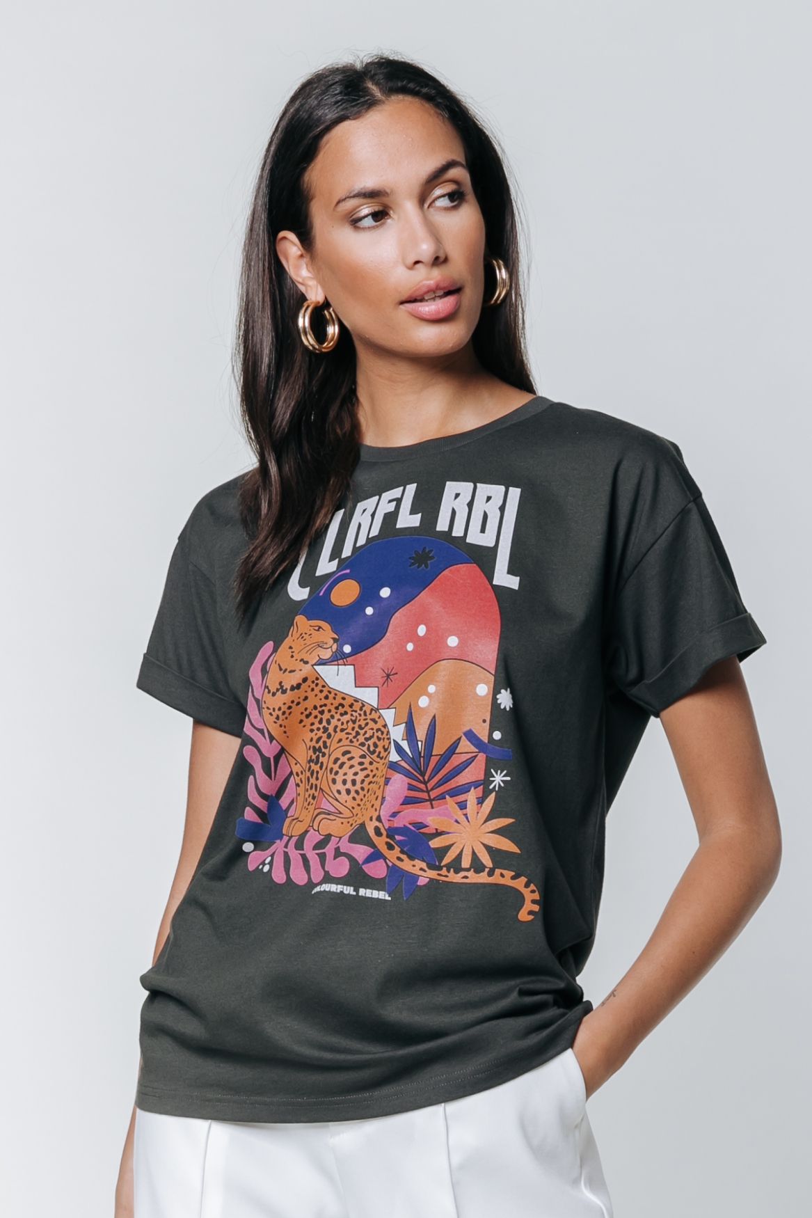 Colourful Rebel Panther Moon Boxy Tee 219 anthracite 00104522-EKA26011600000023