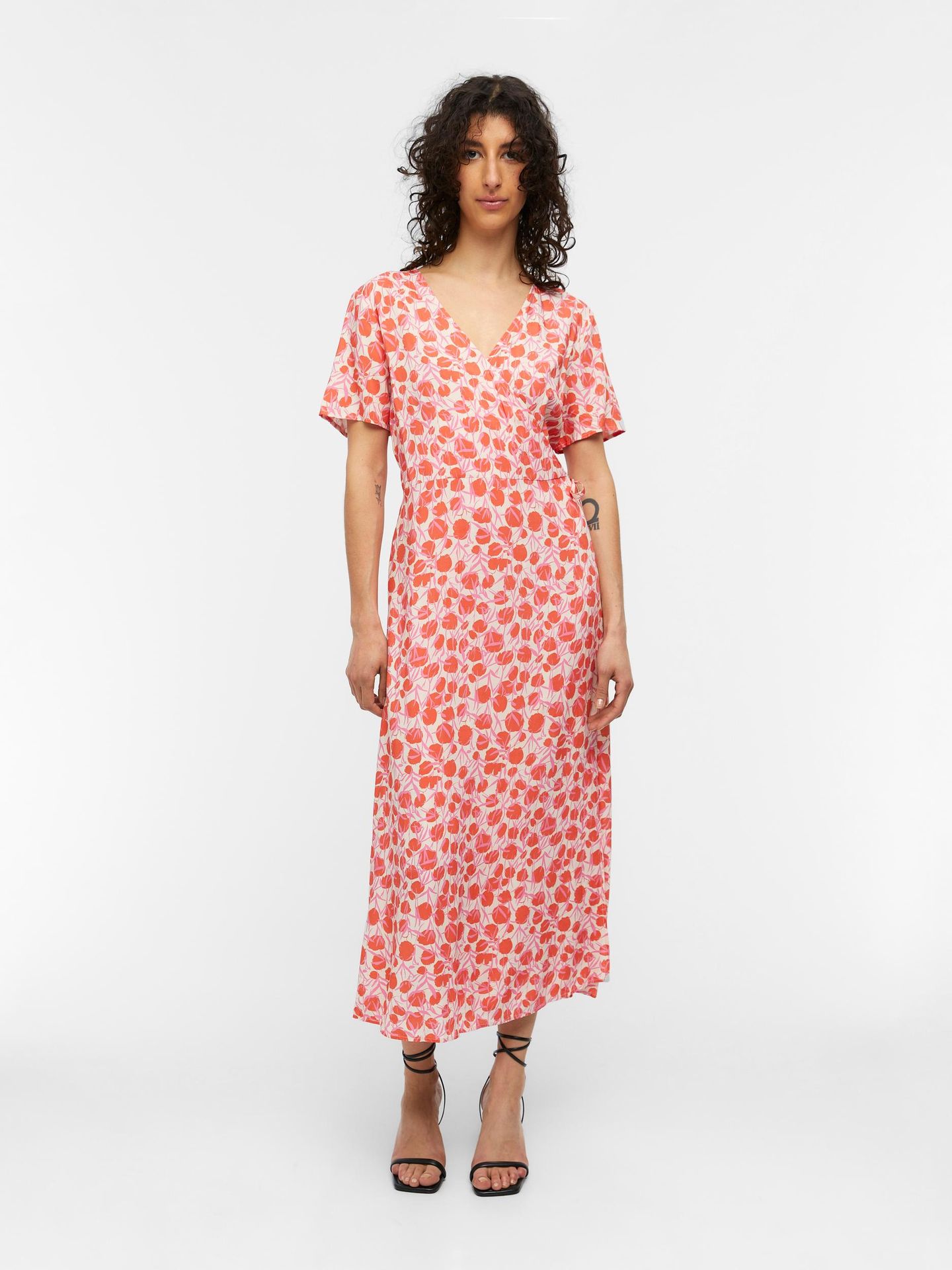 Object OBJEMA ELISE S/S LONG WRAP DRESS NO Sandshell/Hot coral/w. orchid flowe 2900140360010