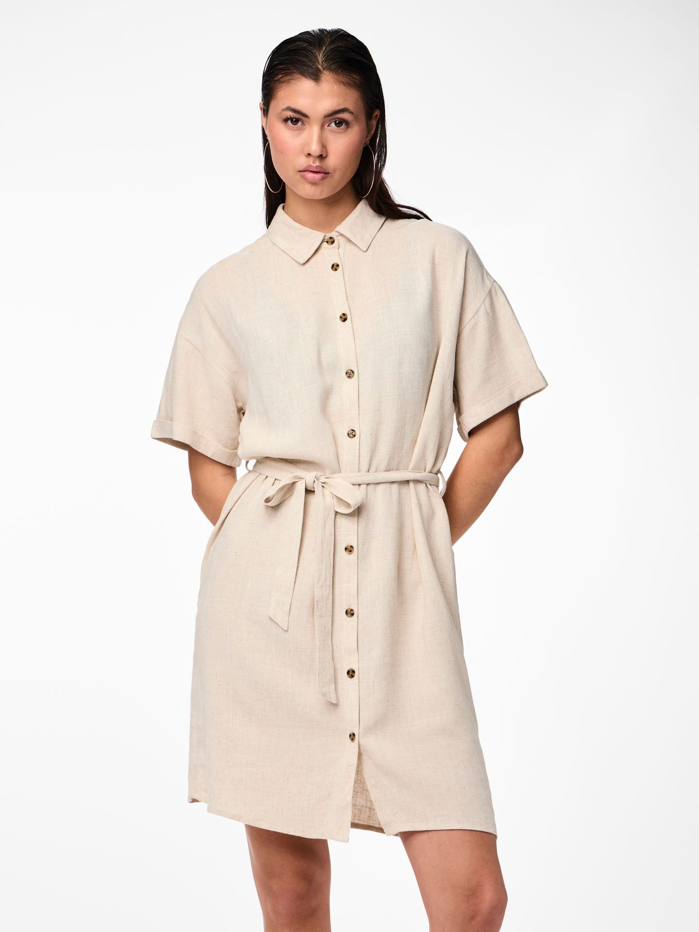 Pieces PCVINSTY SS LINEN SHIRT DRESS NOOS Oatmeal 2900146026057