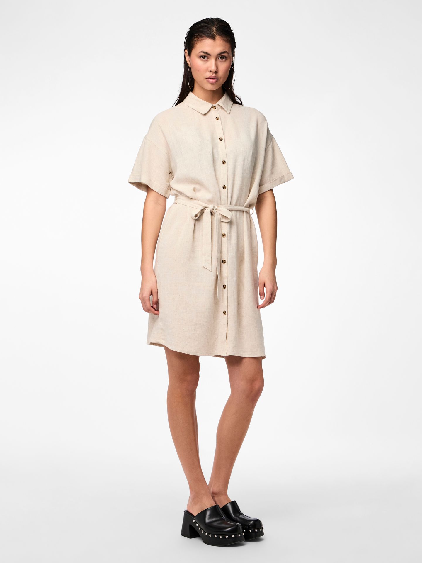 Pieces PCVINSTY SS LINEN SHIRT DRESS NOOS Oatmeal 2900146026057