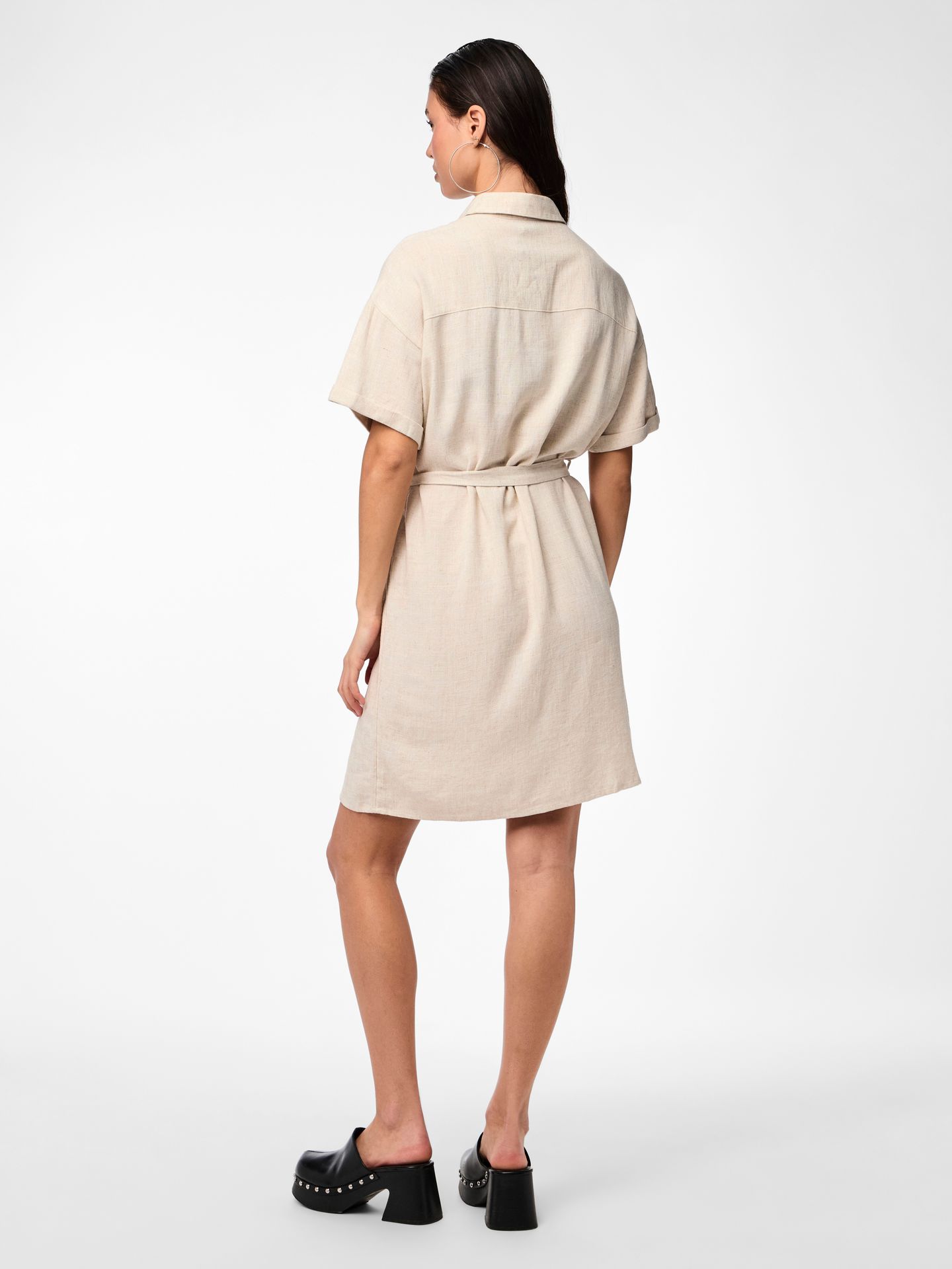 Pieces PCVINSTY SS LINEN SHIRT DRESS NOOS Oatmeal 2900146026057