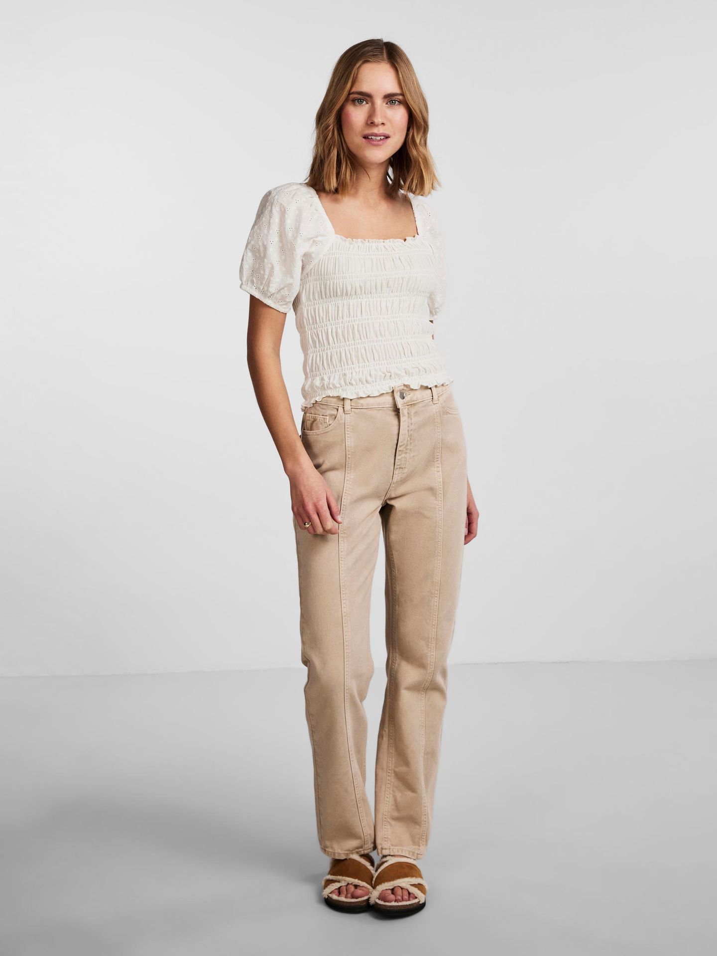 Pieces PCLILIE SS SQUARED NECK TOP Cloud Dancer 2900140403021