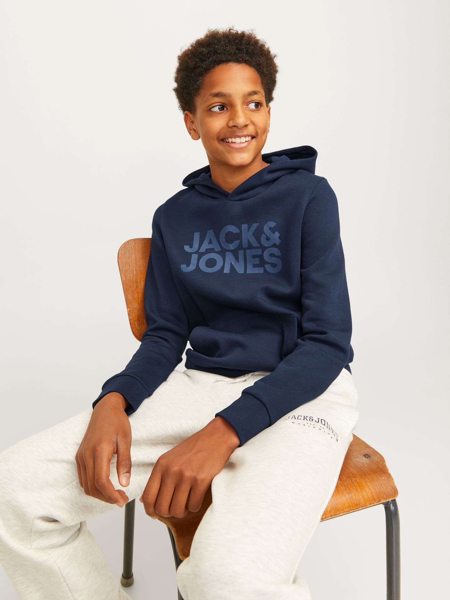 Jack & Jones JJECORP LOGO SWEAT HOOD NOOS JNR Navy Blazer/JR/Large Print/W. Navy 2900149533033