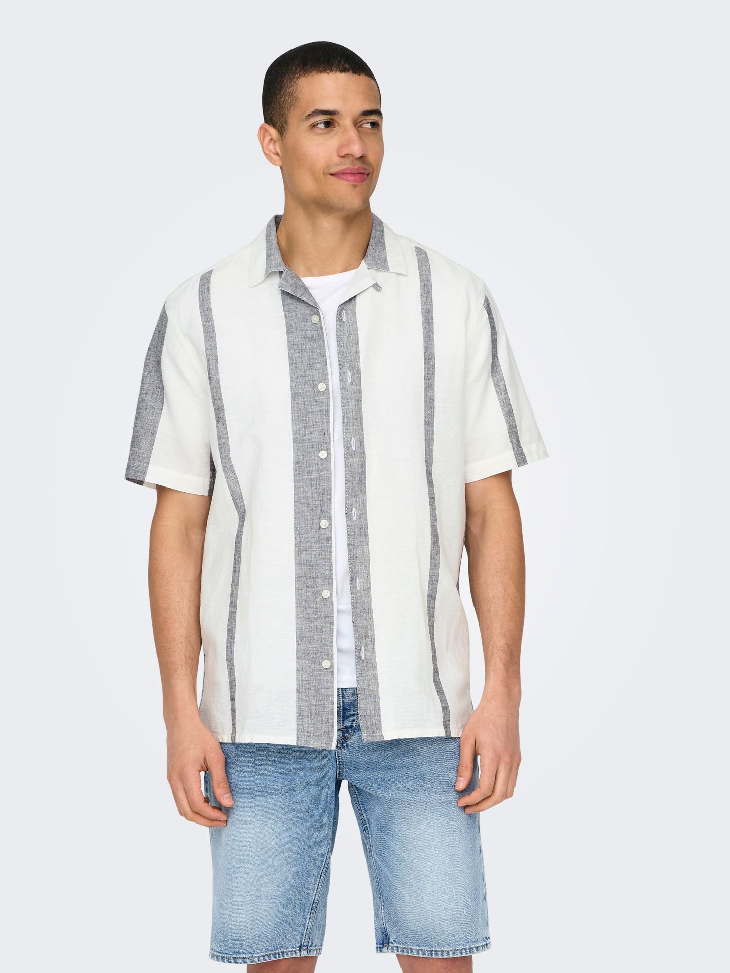 Only & Sons ONSCAIDEN SS STRIPE LINEN RESORT SH Cloud Dancer 00104779-EKA26011400000283