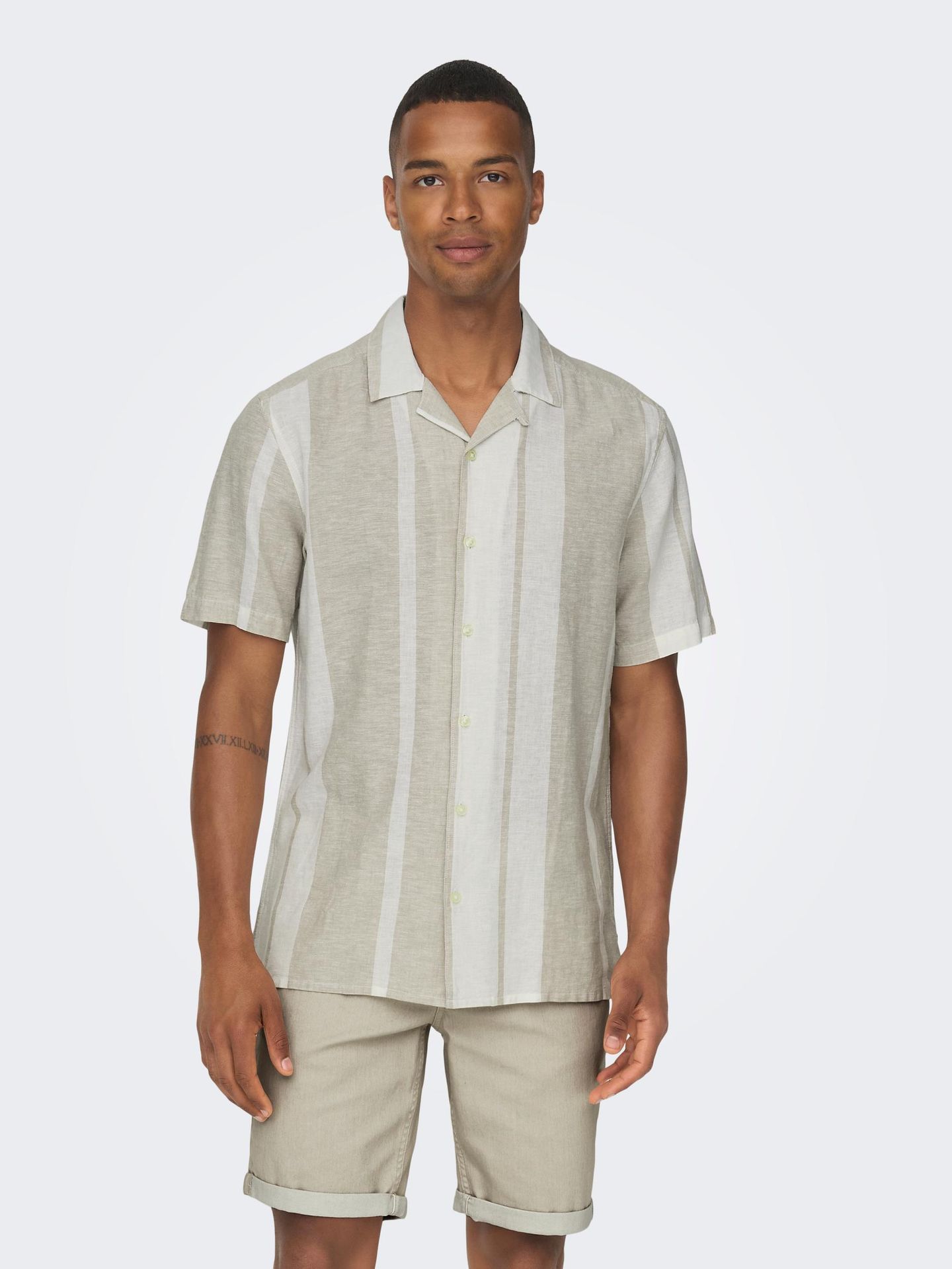 Only & Sons ONSCAIDEN SS STRIPE LINEN RESORT SH Vintage Khaki 2900140610016 Only & Sons ONSCAIDEN SS STRIPE LINEN RESORT SH Vintage Khaki 2900140610016