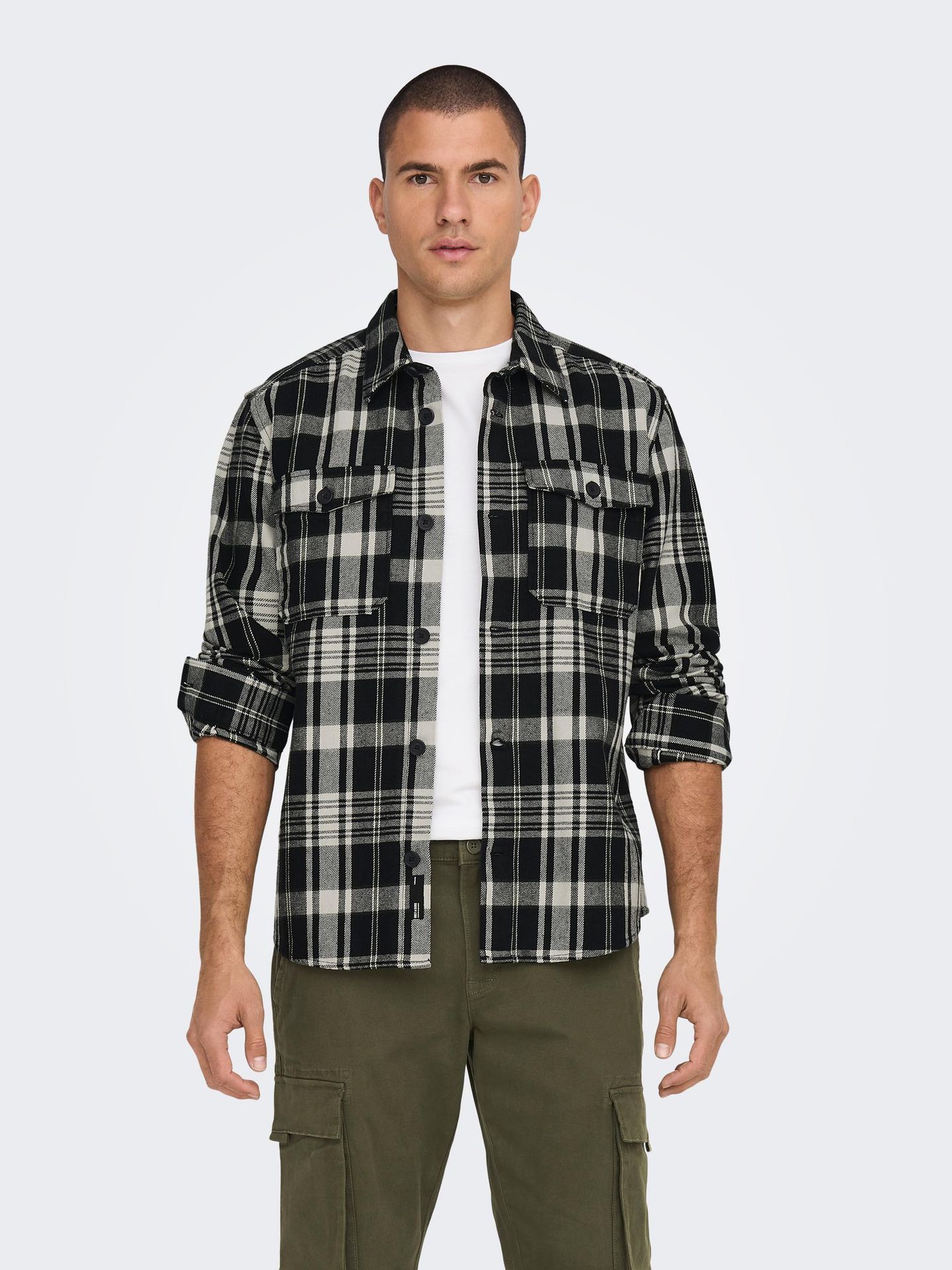Only & Sons ONSMILO OVR CTN CHECK LS SHIRT NOOS Black 00104793-EKA26011400000174