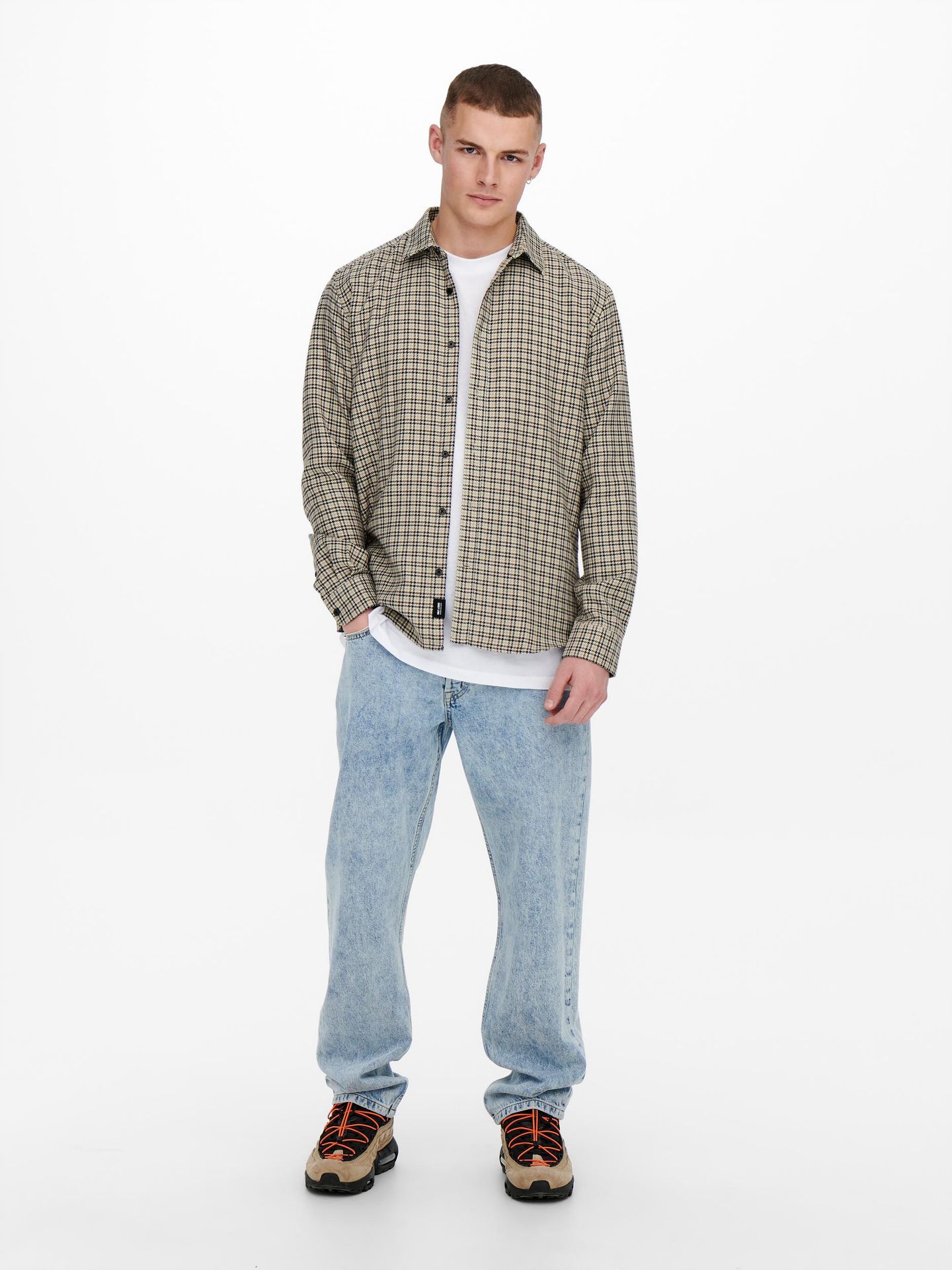 Only & Sons ONSTEVIN LS VISCOSE CHECK REG SHIRT Silver Lining 2900140717029