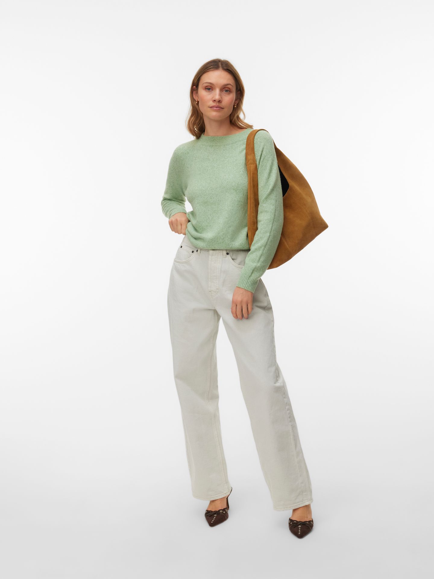 Vero Moda VMDOFFY LS O-NECK BLOUSE GA NOOS Mistletoe/W. WHITE MELANGE 00104852-EKA26011400003190