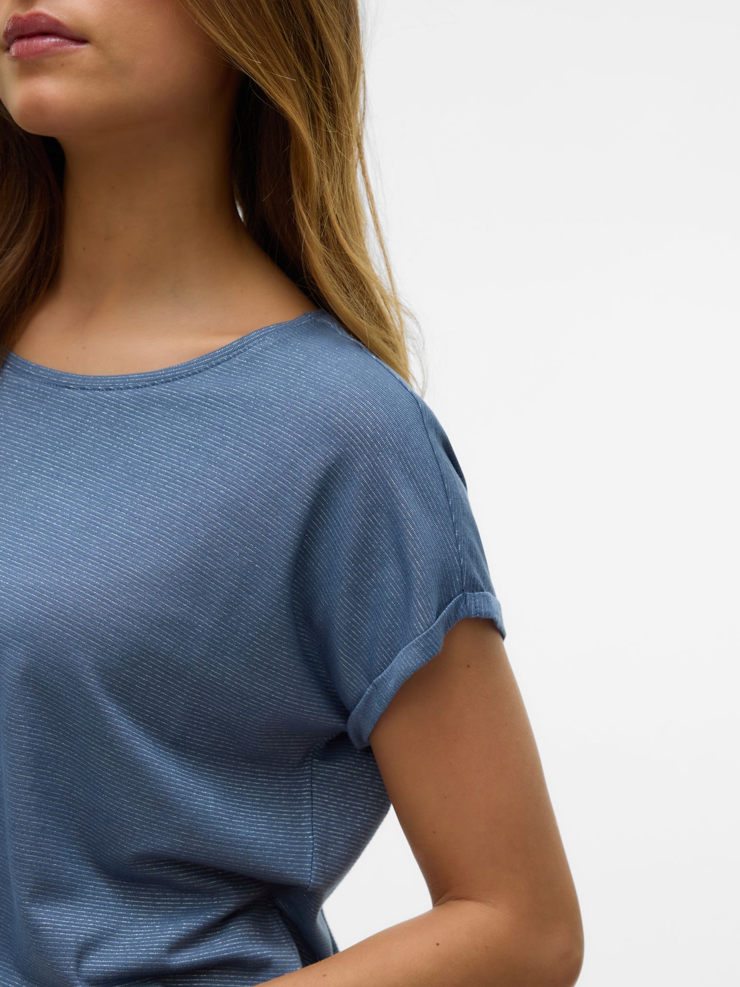 Vero Moda VMLAVA PLAIN SS TOP LUREX STRIP GA China Blue/SILVER LUREX 2900163412031