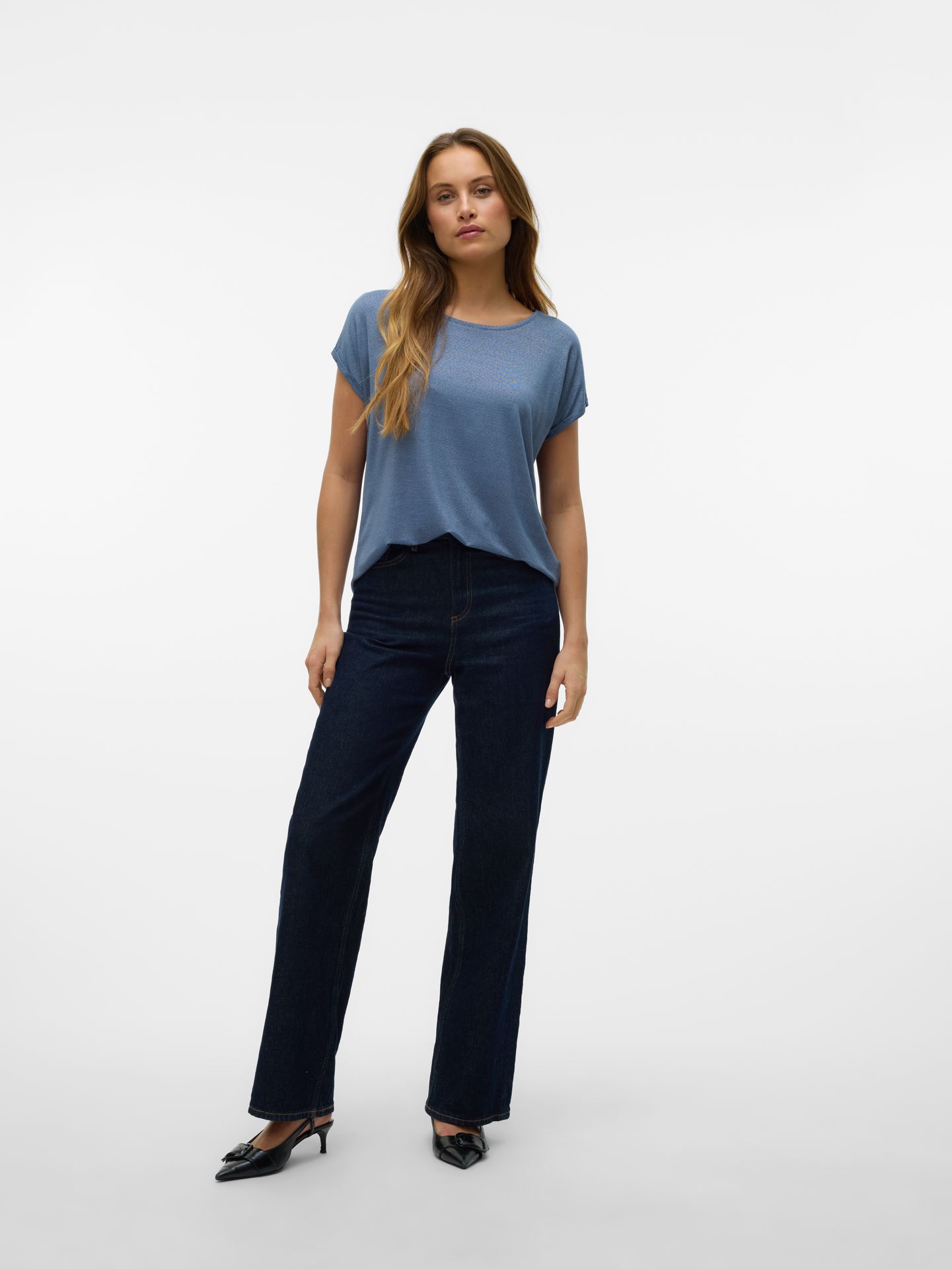 Vero Moda VMLAVA PLAIN SS TOP LUREX STRIP GA China Blue/SILVER LUREX 2900163412031