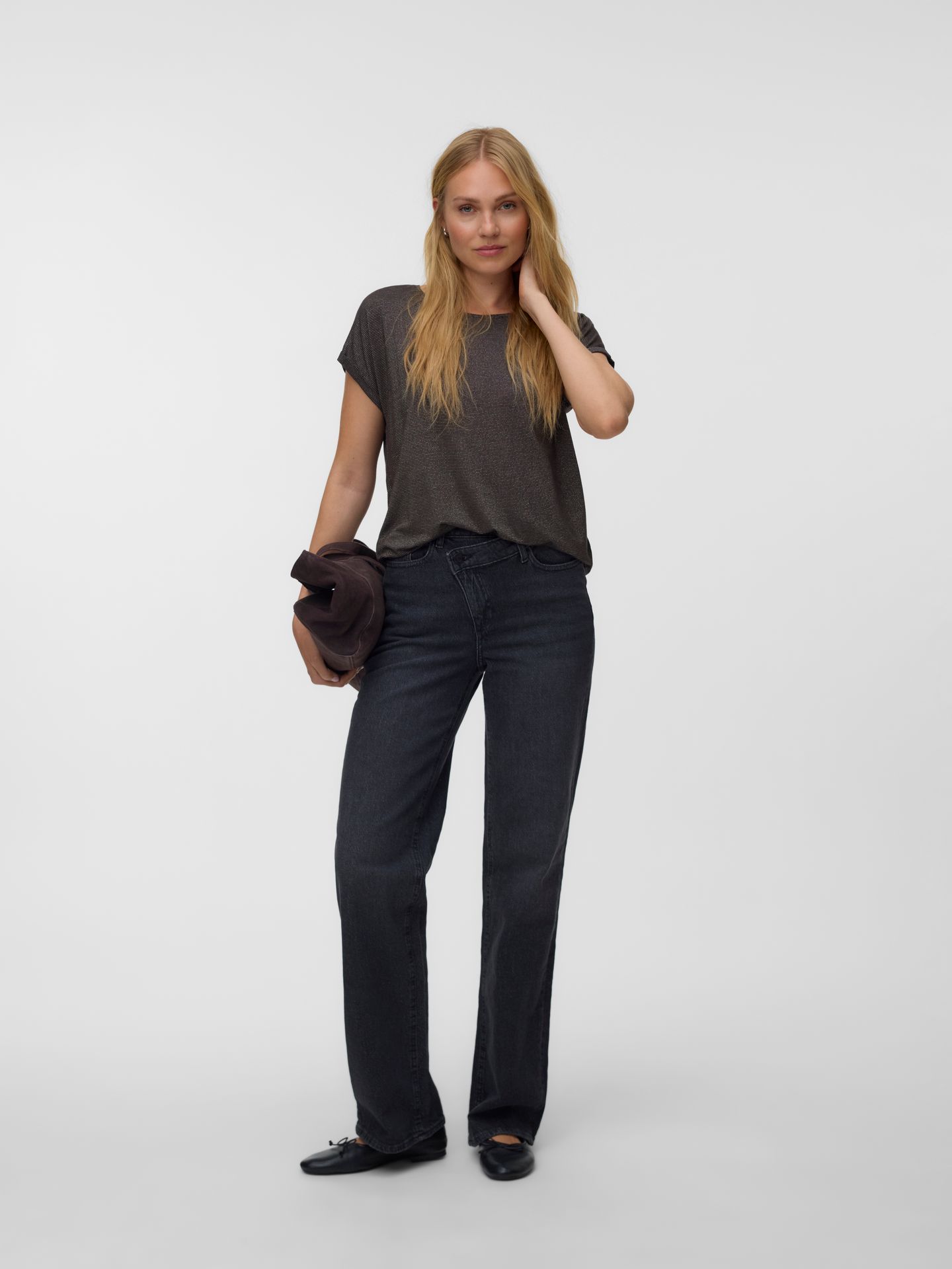 Vero Moda VMLAVA PLAIN SS TOP LUREX STRIP GA Chocolate Torte/GOLD LUREX 00104853-EKA26011400003639