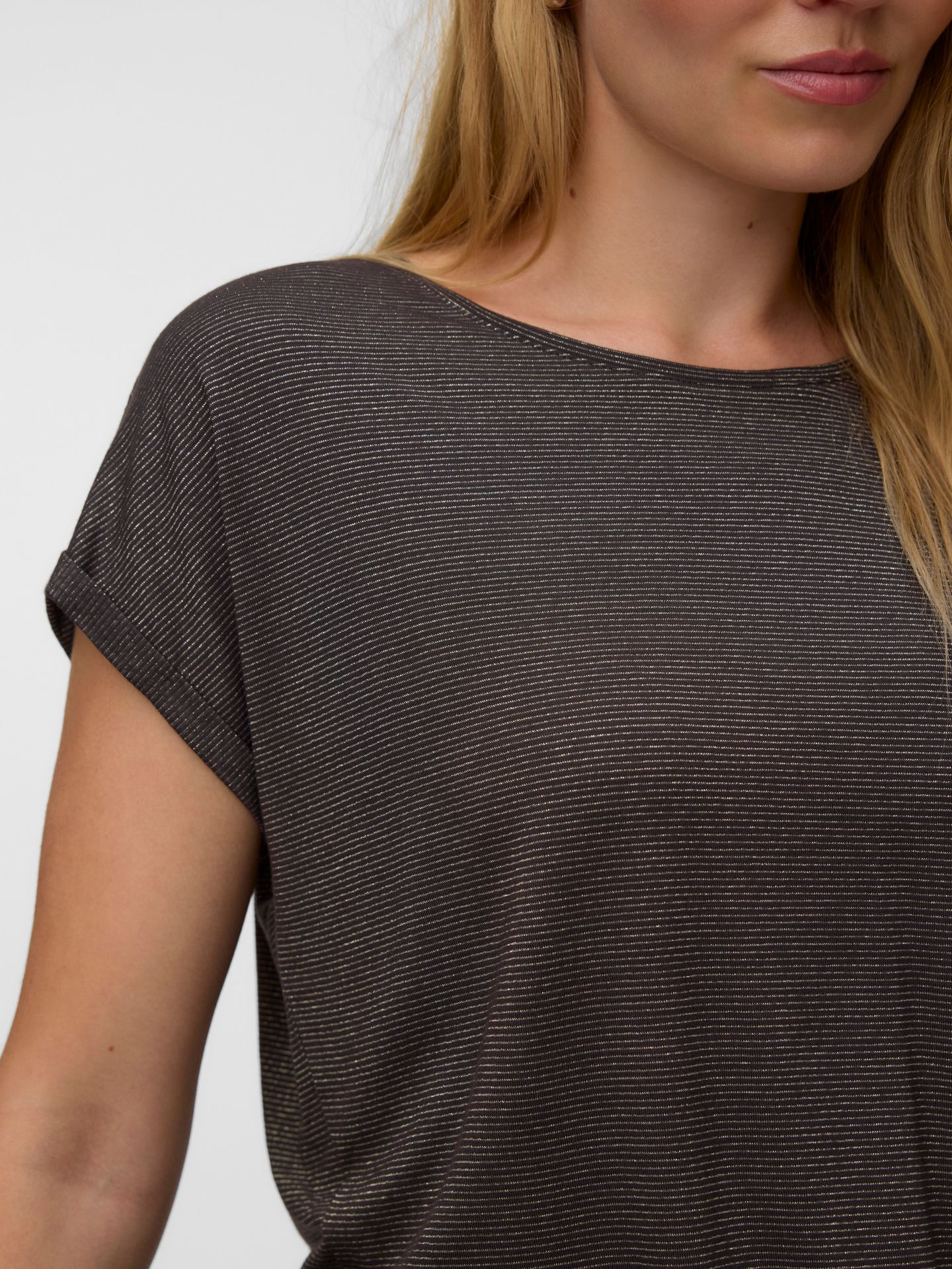 Vero Moda VMLAVA PLAIN SS TOP LUREX STRIP GA Chocolate Torte/GOLD LUREX 2900168202040