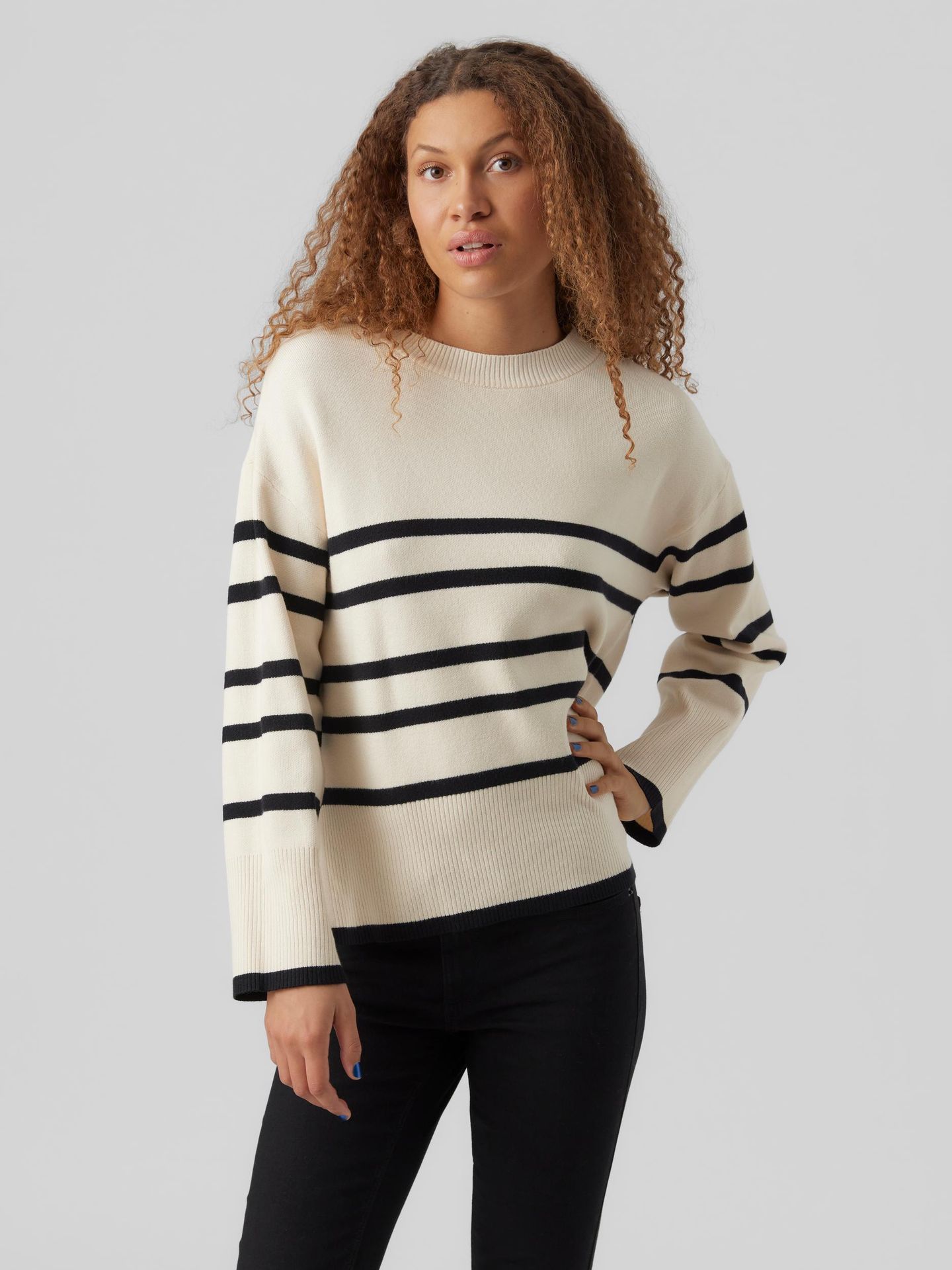 Vero Moda VMSABA LS O-NECK STRIPE PULLOVER GA Birch/Dicte 2900140805054