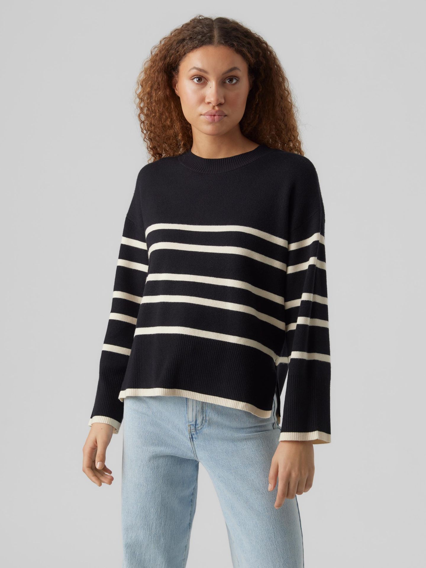 Vero Moda VMSABA LS O-NECK STRIPE PULLOVER GA Black/W BIRCH 2900140810034