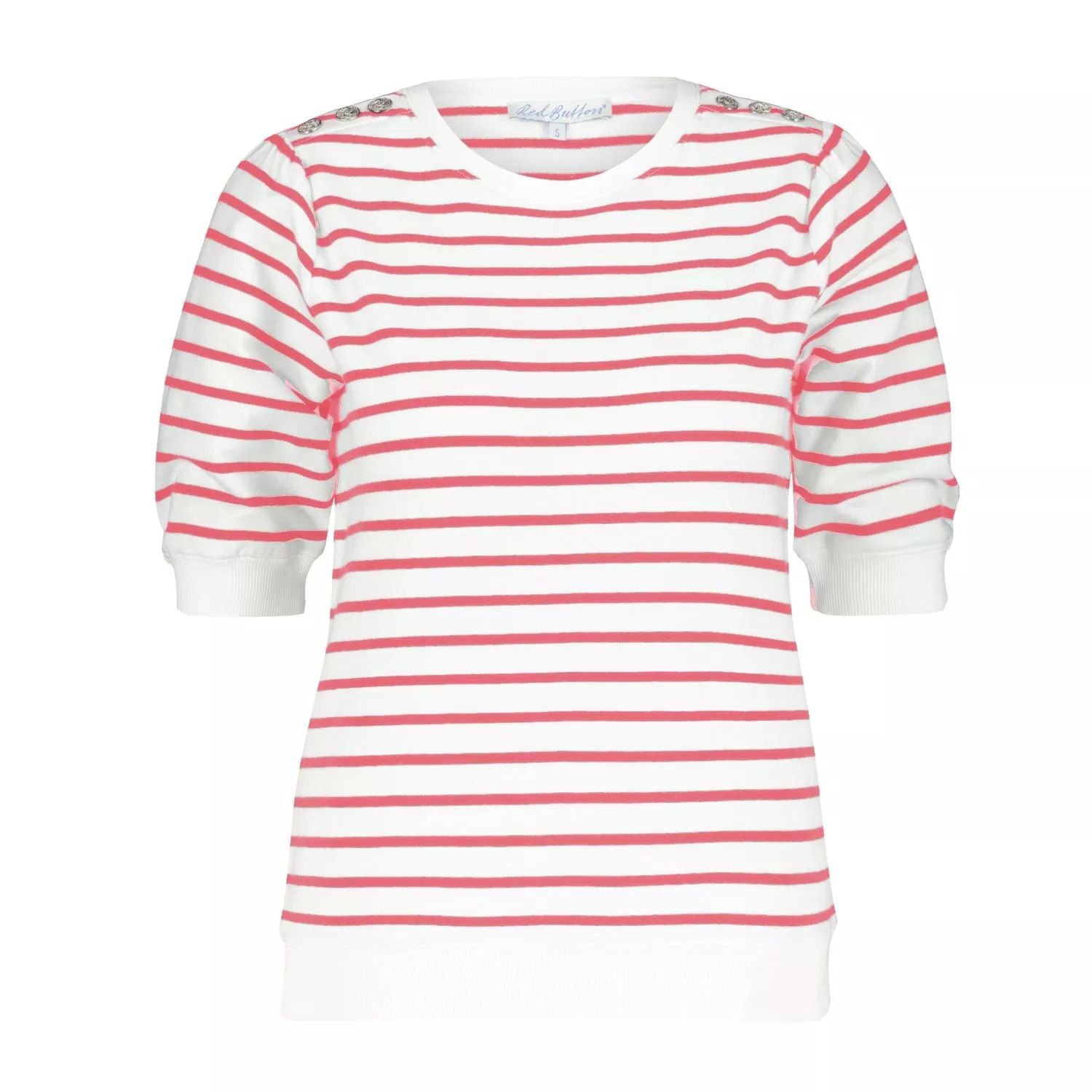 Red Button Terry stripe short sleeve coral267 2900141058053